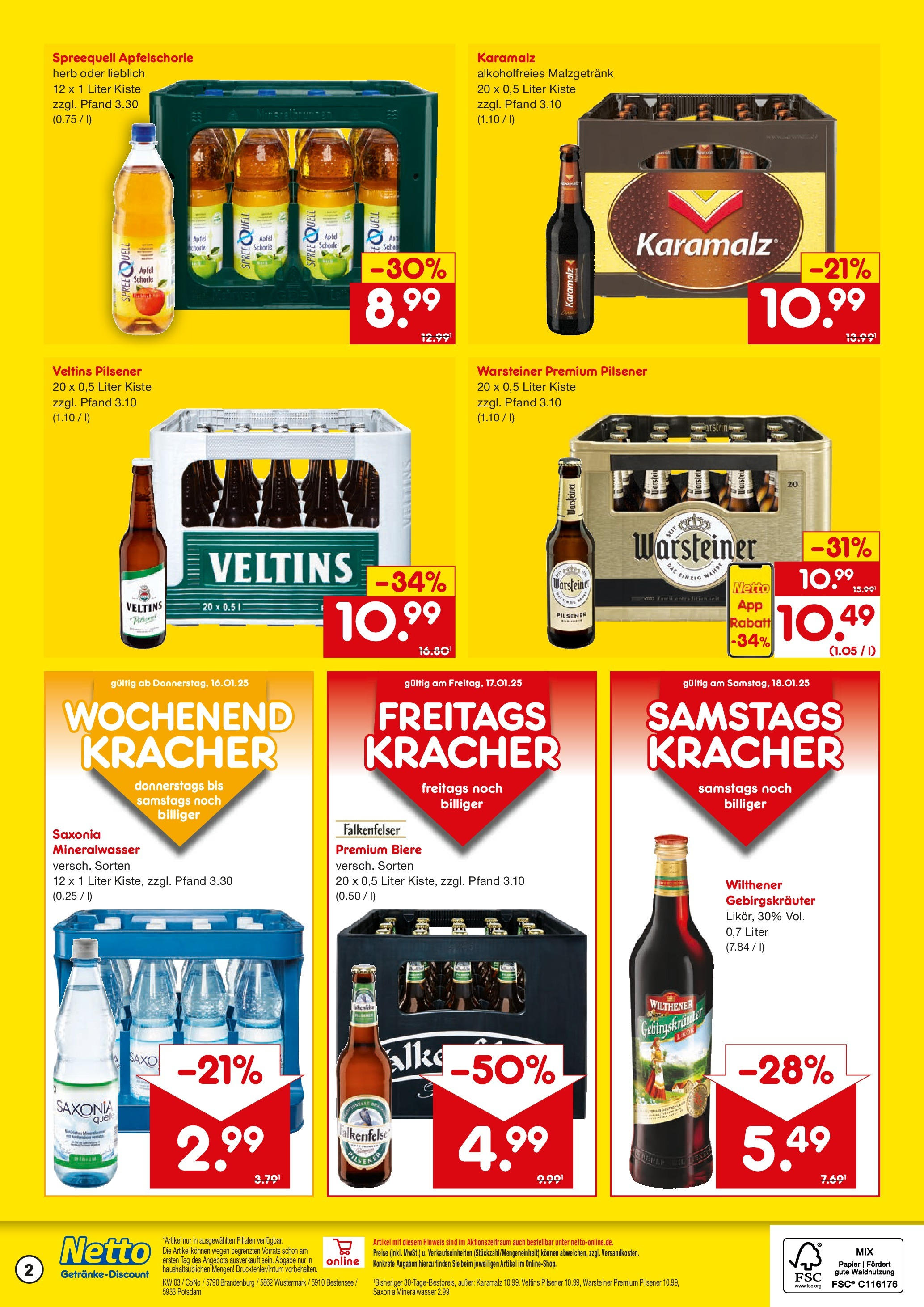 Netto Marken-Discount - Netto: Getränkeangebote (ab 12.01.2025) » Angebote | Seite: 2 | Produkte: Wilthener gebirgskrauter, Äpfel, Mineralwasser, Veltins