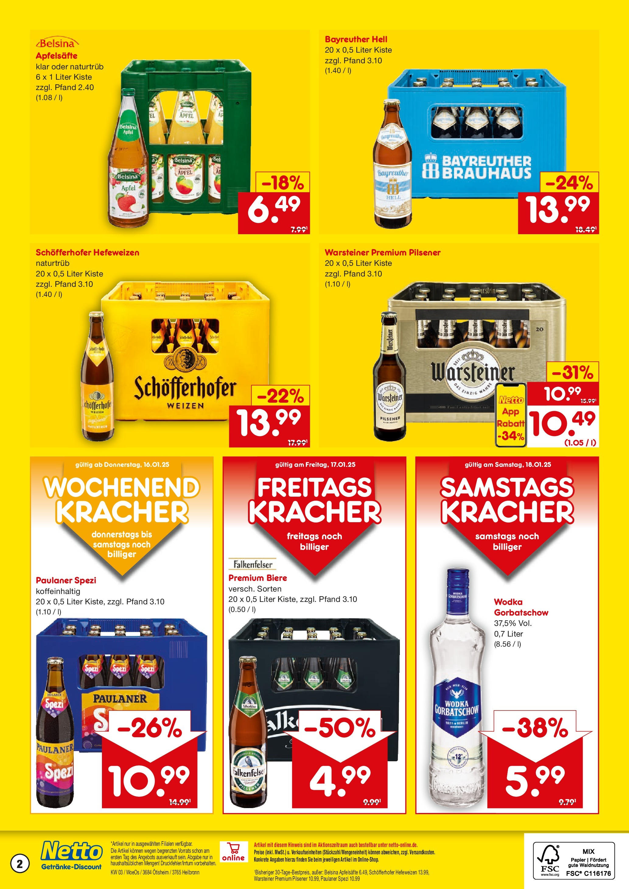 Netto Marken-Discount - Netto: Getränkeangebote (ab 12.01.2025) » Angebote | Seite: 2 | Produkte: Bayreuther hell, Paulaner spezi, Äpfel, Warsteiner