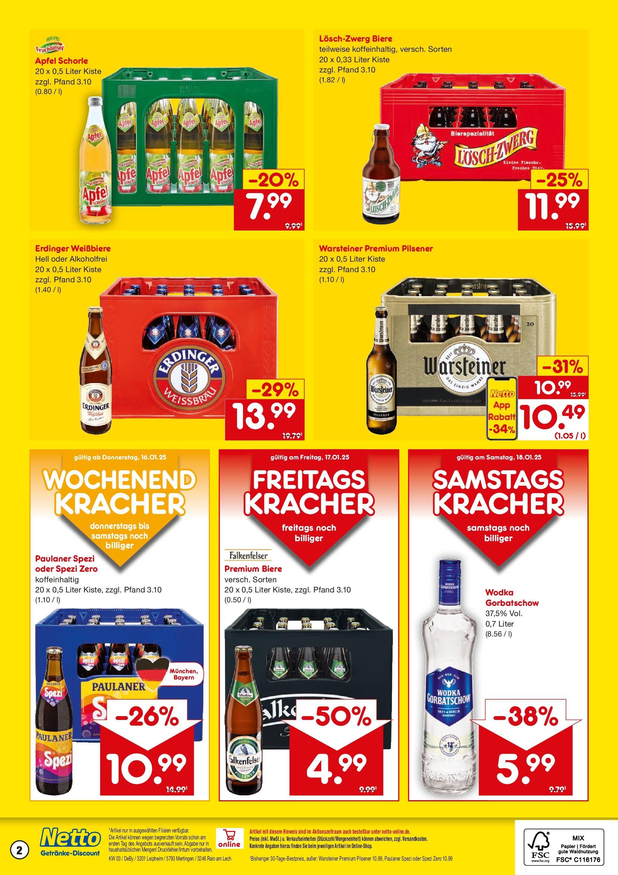 Netto Marken-Discount - Netto: Getränkeangebote (ab 12.01.2025) » Angebote | Seite: 2 | Produkte: Paulaner spezi, Wodka gorbatschow, Wodka, Paulaner