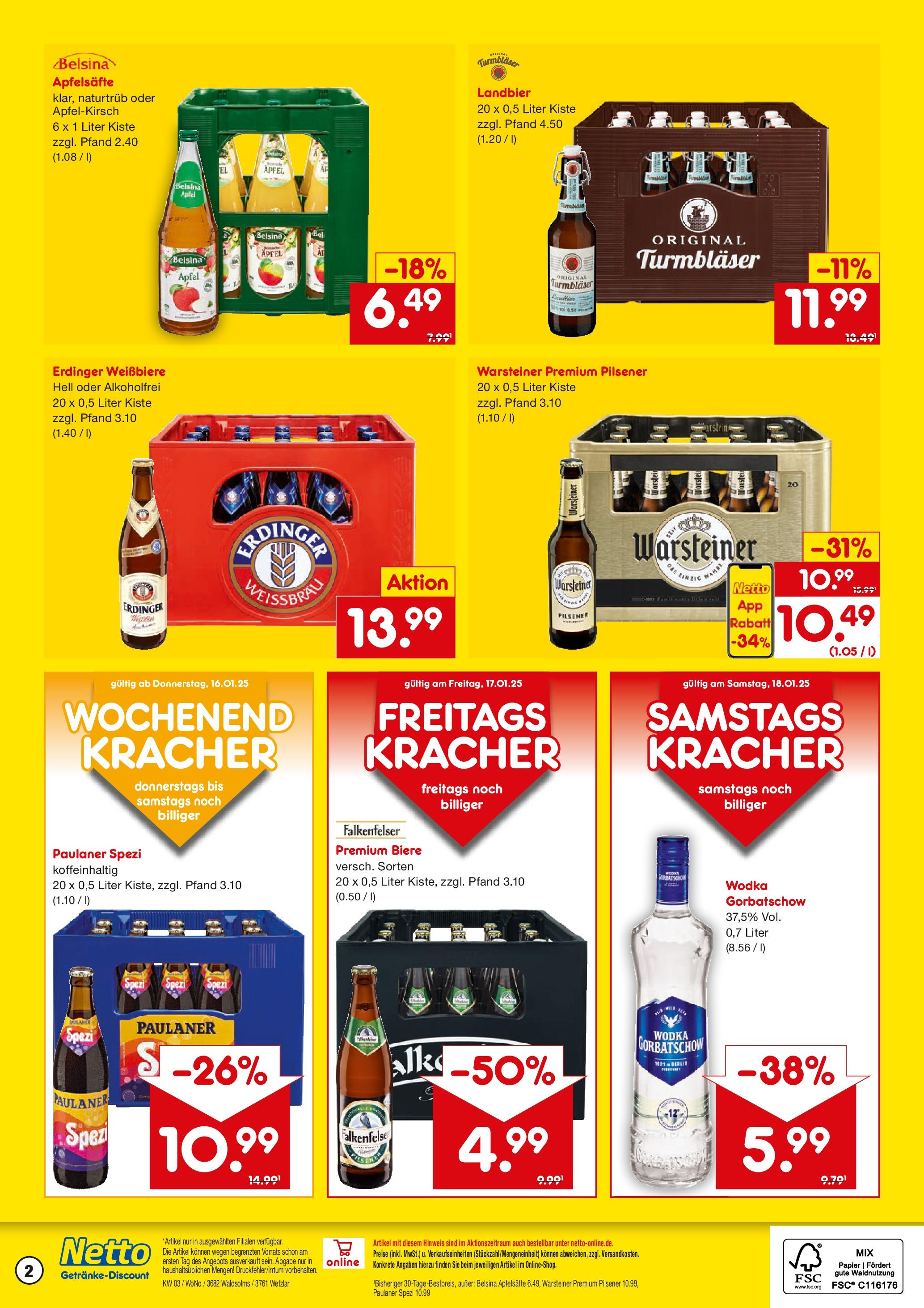 Netto Marken-Discount - Netto: Getränkeangebote (ab 12.01.2025) » Angebote | Seite: 2 | Produkte: Paulaner spezi, Warsteiner, Wodka, Paulaner