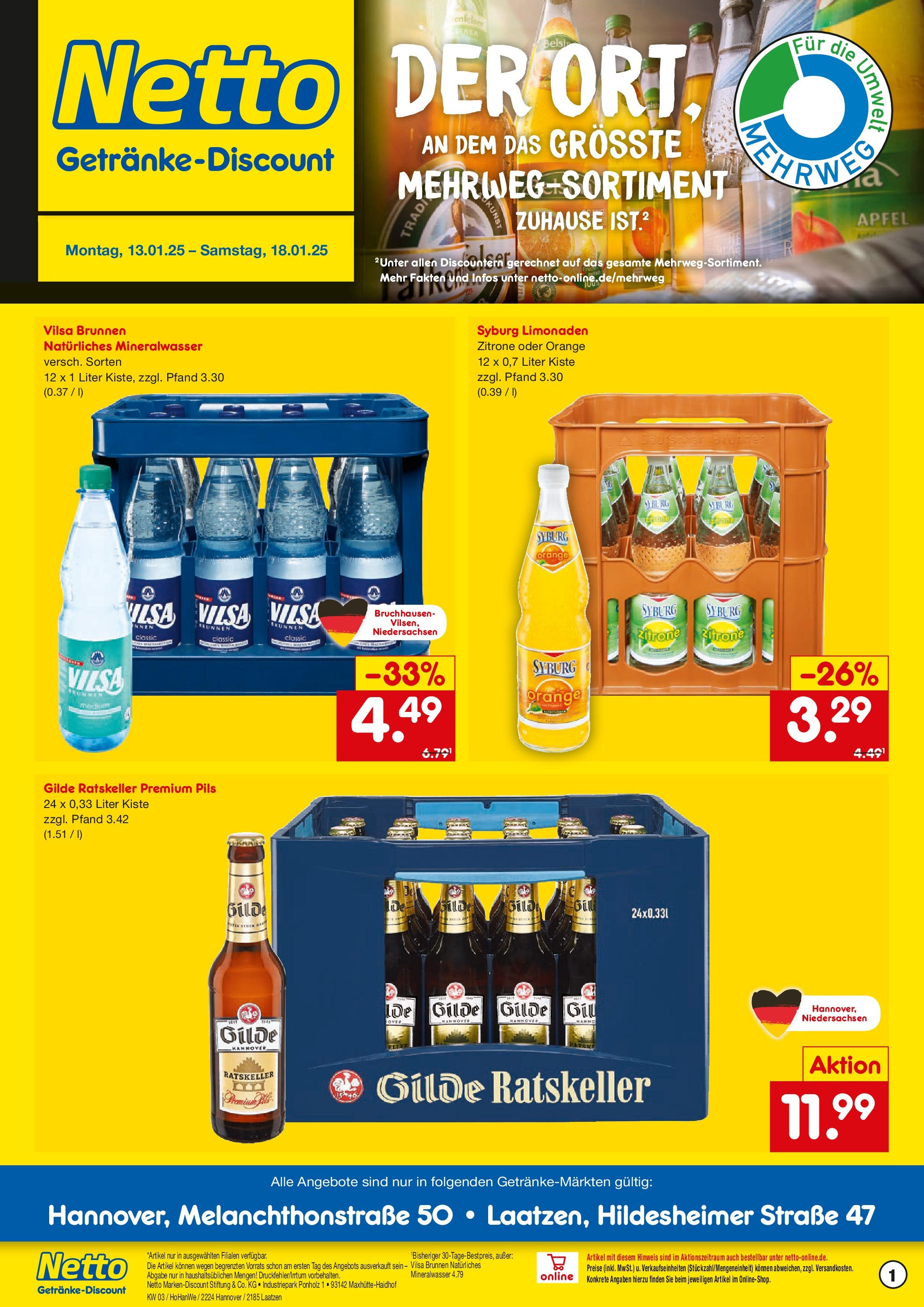 Netto Marken-Discount - Netto: Getränkeangebote (ab 12.01.2025) » Angebote | Seite: 1 | Produkte: Pils, Äpfel, Mineralwasser, Zitrone