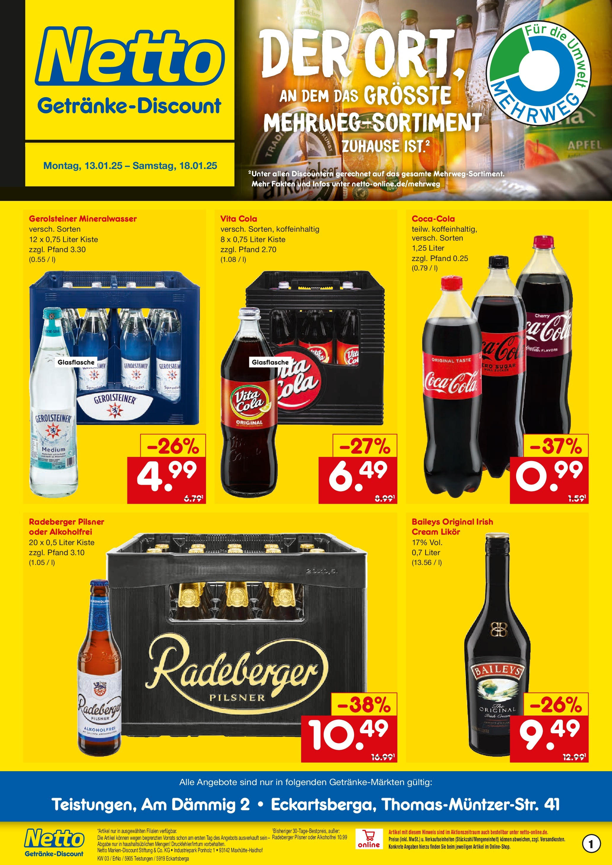 Netto Marken-Discount - Netto: Getränkeangebote (ab 12.01.2025) » Angebote | Seite: 1 | Produkte: Likör, Äpfel, Mineralwasser, Vita cola