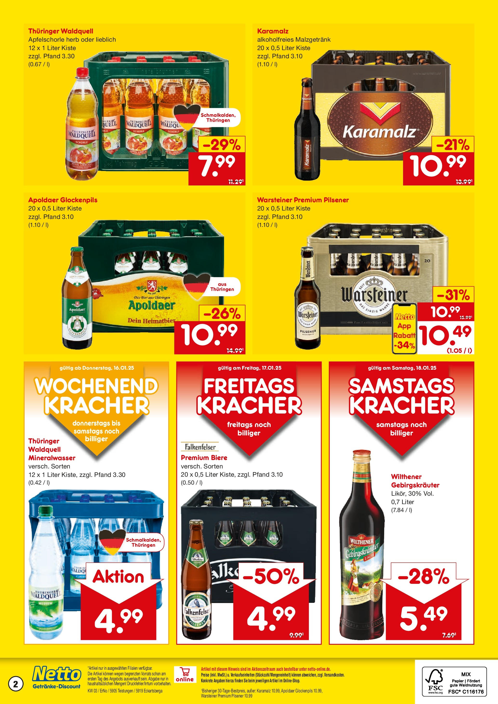 Netto Marken-Discount - Netto: Getränkeangebote (ab 12.01.2025) » Angebote | Seite: 2 | Produkte: Bier, Wilthener gebirgskrauter, Mineralwasser, Warsteiner