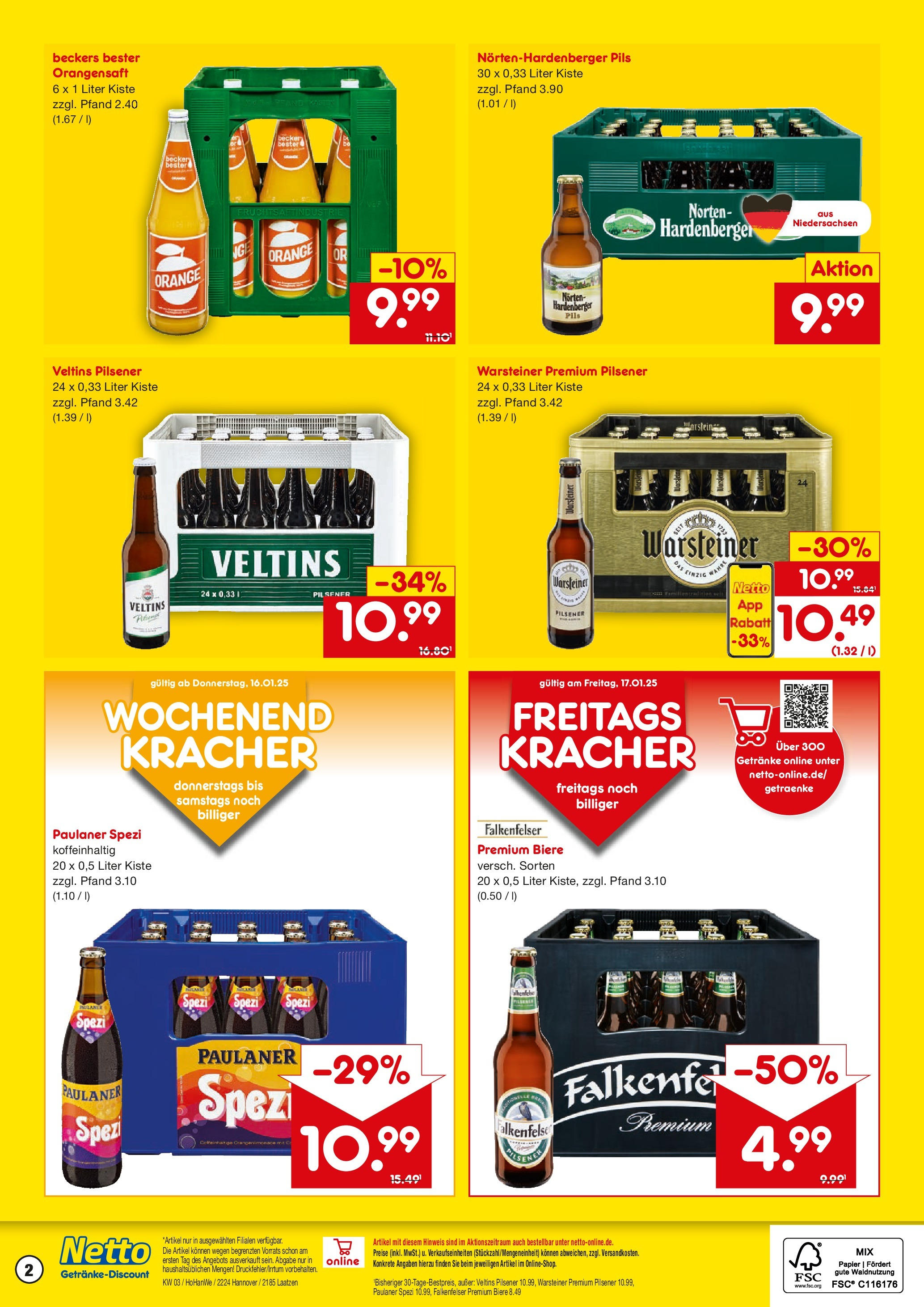 Netto Marken-Discount - Netto: Getränkeangebote (ab 12.01.2025) » Angebote | Seite: 2 | Produkte: Paulaner spezi, Pils, Paulaner, Veltins