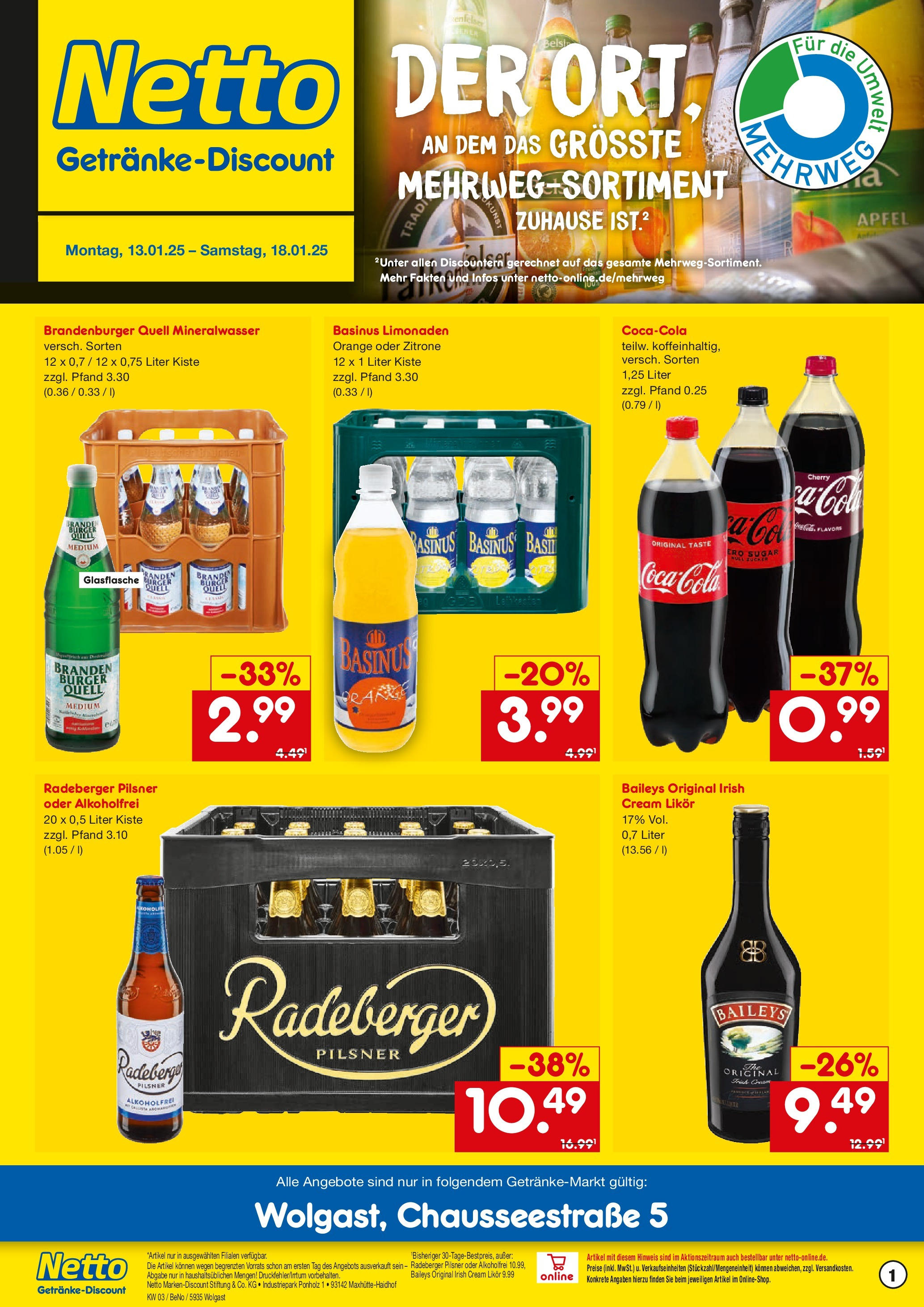 Netto Marken-Discount - Netto: Getränkeangebote (ab 12.01.2025) » Angebote | Seite: 1 | Produkte: Burger, Zitrone, Baileys, Radeberger pilsner