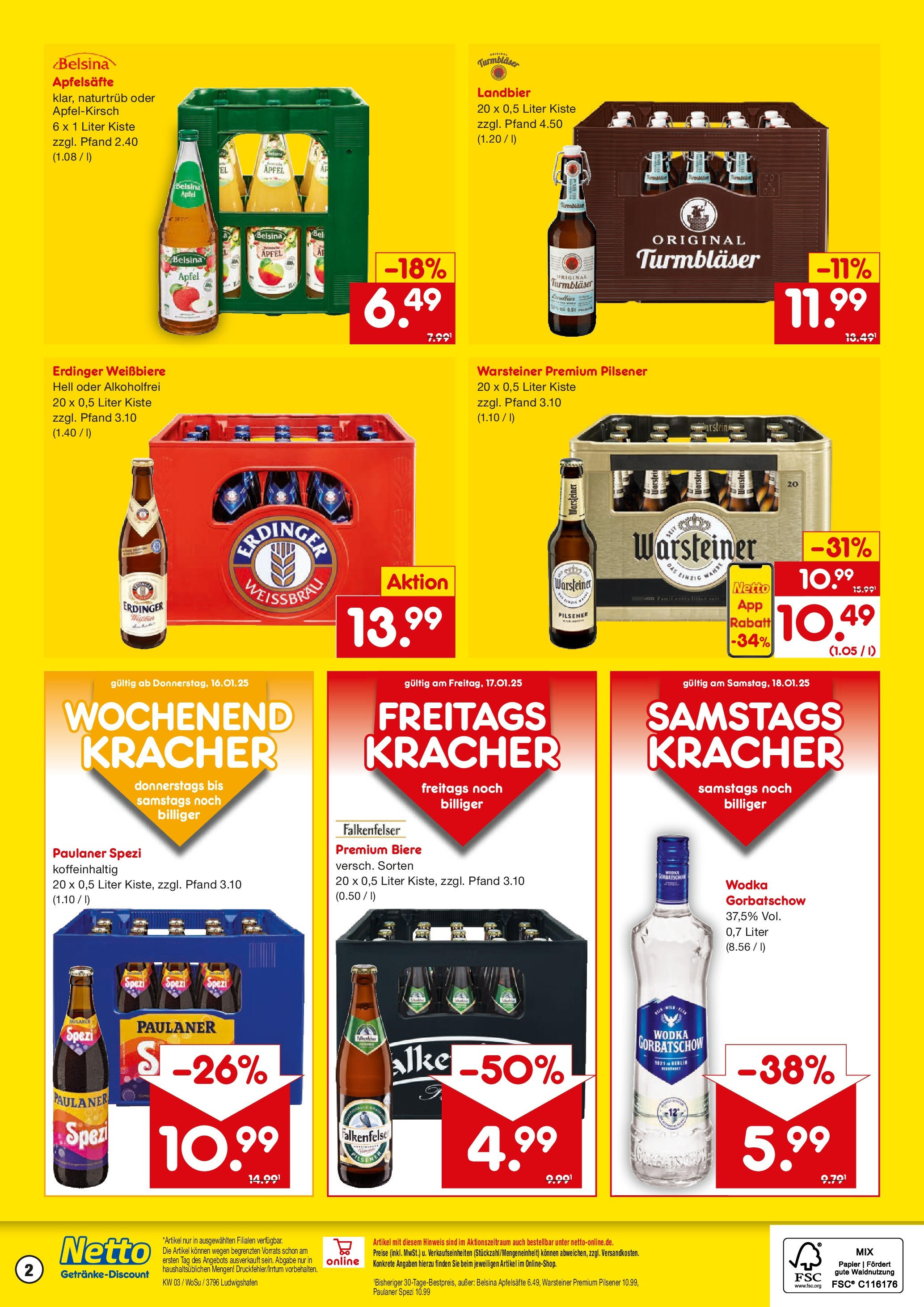 Netto Marken-Discount - Netto: Getränkeangebote (ab 12.01.2025) » Angebote | Seite: 2 | Produkte: Paulaner spezi, Äpfel, Warsteiner, Paulaner