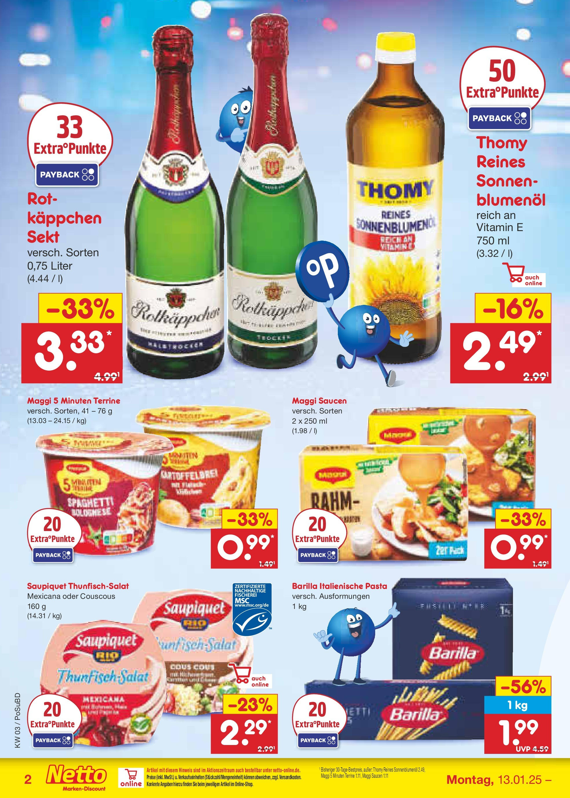 Netto Marken-Discount - Netto: Wochenangebote (ab 12.01.2025) » Angebote | Seite: 2 | Produkte: Barilla, Sekt, Rotkäppchen, Maggi 5 minuten terrine