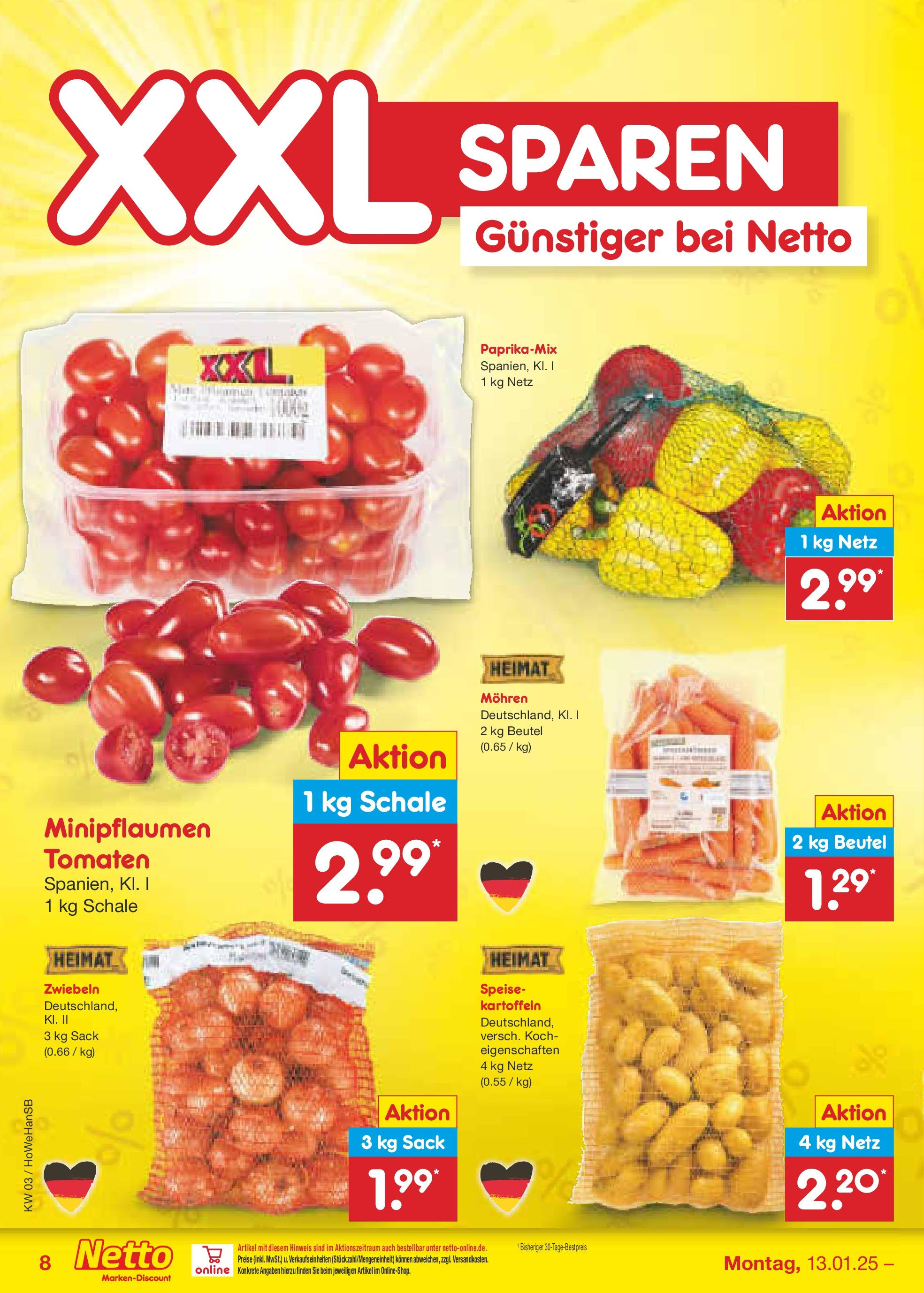 Netto Marken-Discount - Netto: Wochenangebote (ab 12.01.2025) » Angebote | Seite: 10 | Produkte: Tomaten, Mohren, Kartoffeln, Zwiebeln