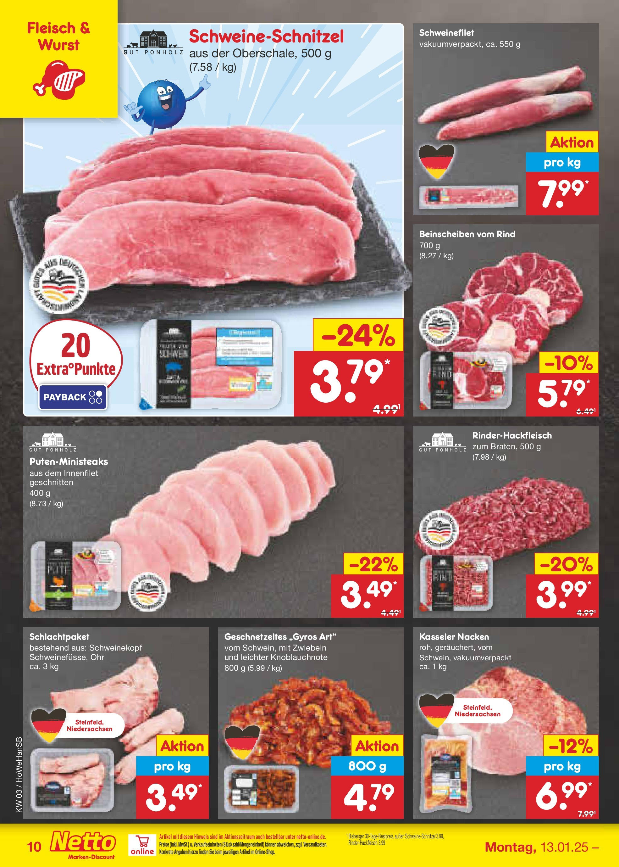 Netto Marken-Discount - Netto: Wochenangebote (ab 12.01.2025) » Angebote | Seite: 16 | Produkte: Kasseler nacken, Zwiebeln, Wurst, Fleisch