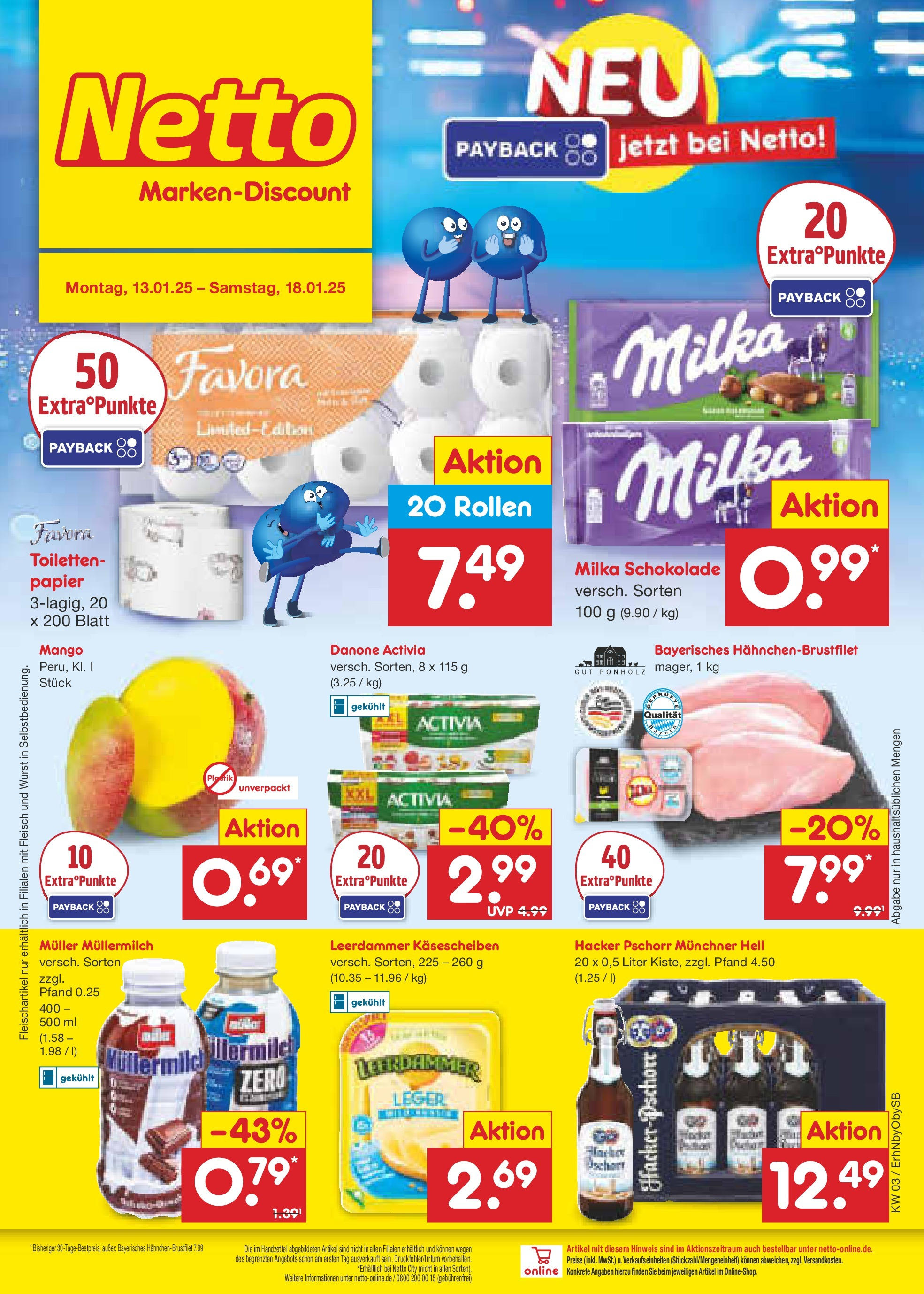 Netto Marken-Discount - Netto: Wochenangebote (ab 12.01.2025) » Angebote | Seite: 1 | Produkte: Activia, Milka schokolade, Muller mullermilch, Fleisch