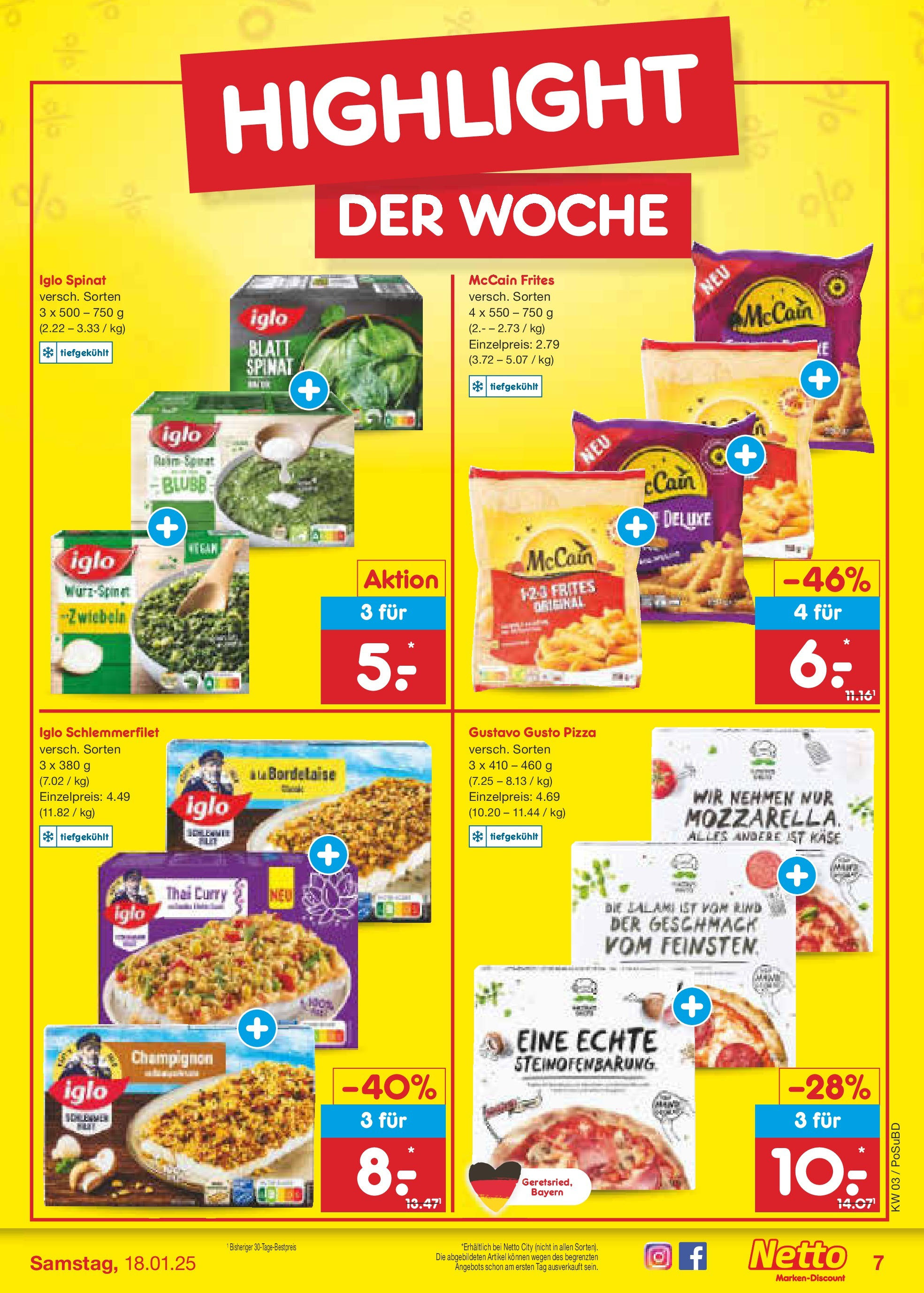 Netto Marken-Discount - Netto: Wochenangebote (ab 12.01.2025) » Angebote | Seite: 9 | Produkte: Gustavo gusto, McCain 123 Frites, McCain, Iglo schlemmerfilet