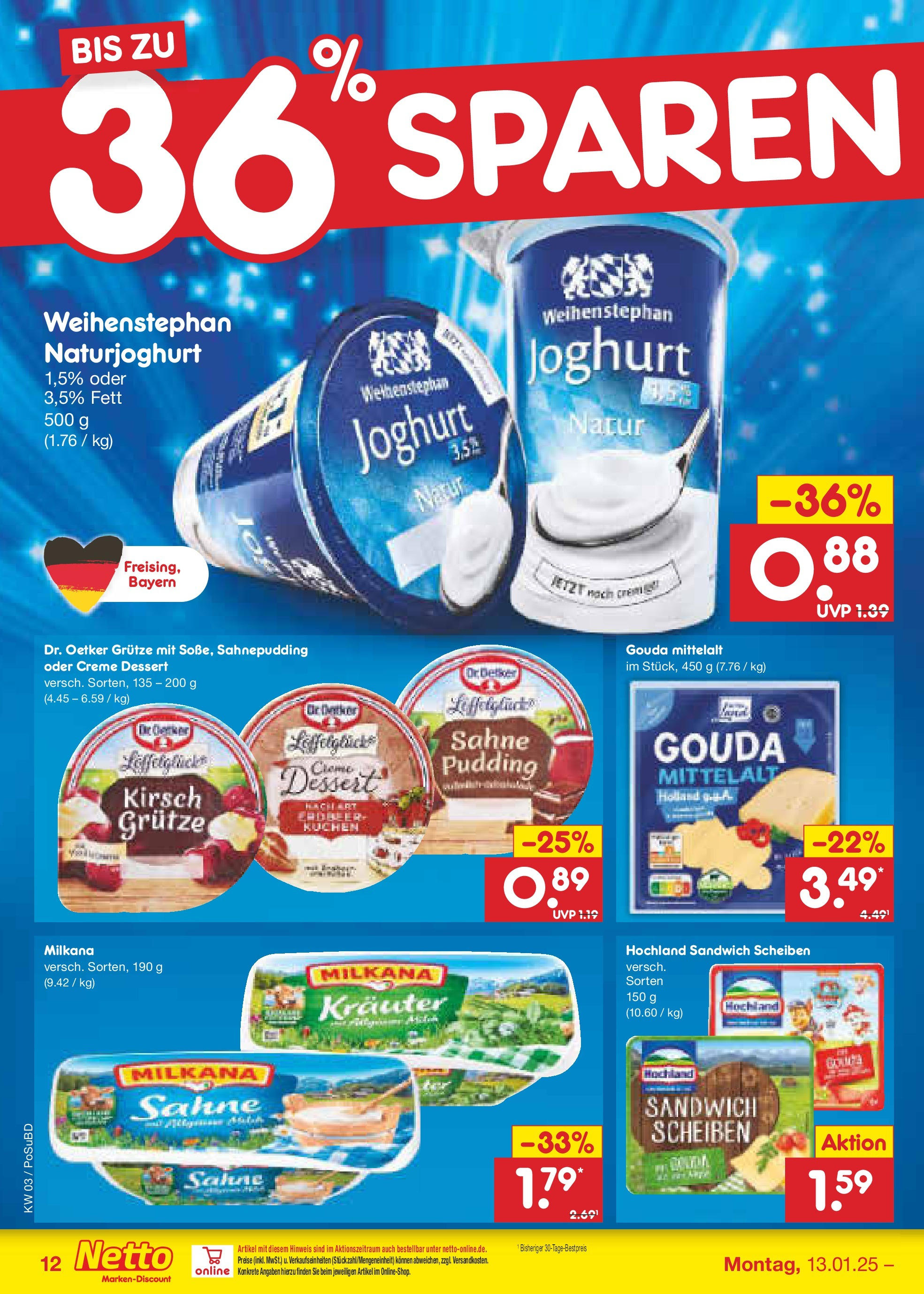 Netto Marken-Discount - Netto: Wochenangebote (ab 12.01.2025) » Angebote | Seite: 20 | Produkte: Milkana, Gouda, Pudding, Sahne