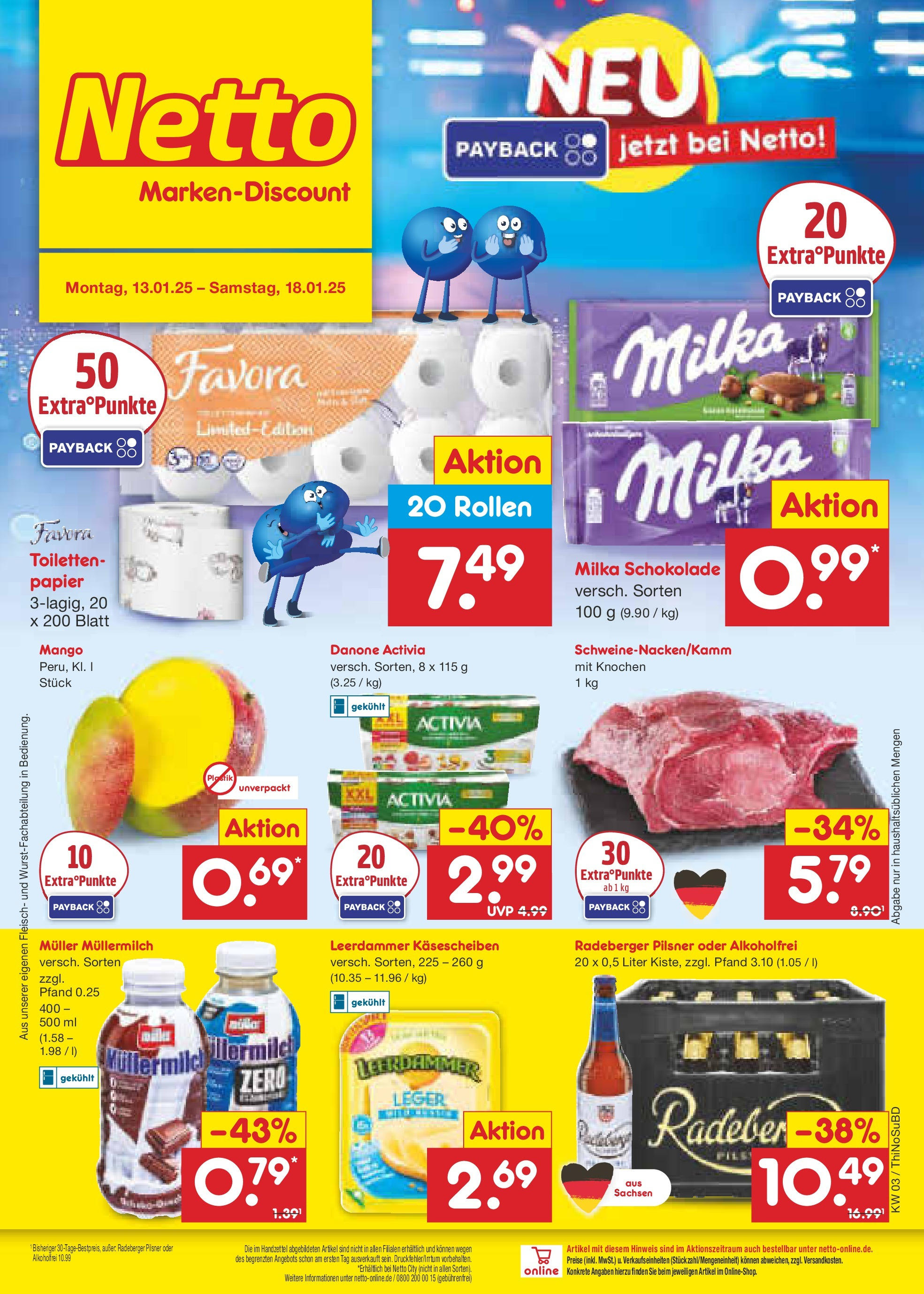 Netto Marken-Discount - Netto: Getränkeangebote (ab 12.01.2025) » Angebote | Seite: 1 | Produkte: Danone activia, Milka, Leerdammer, Müllermilch