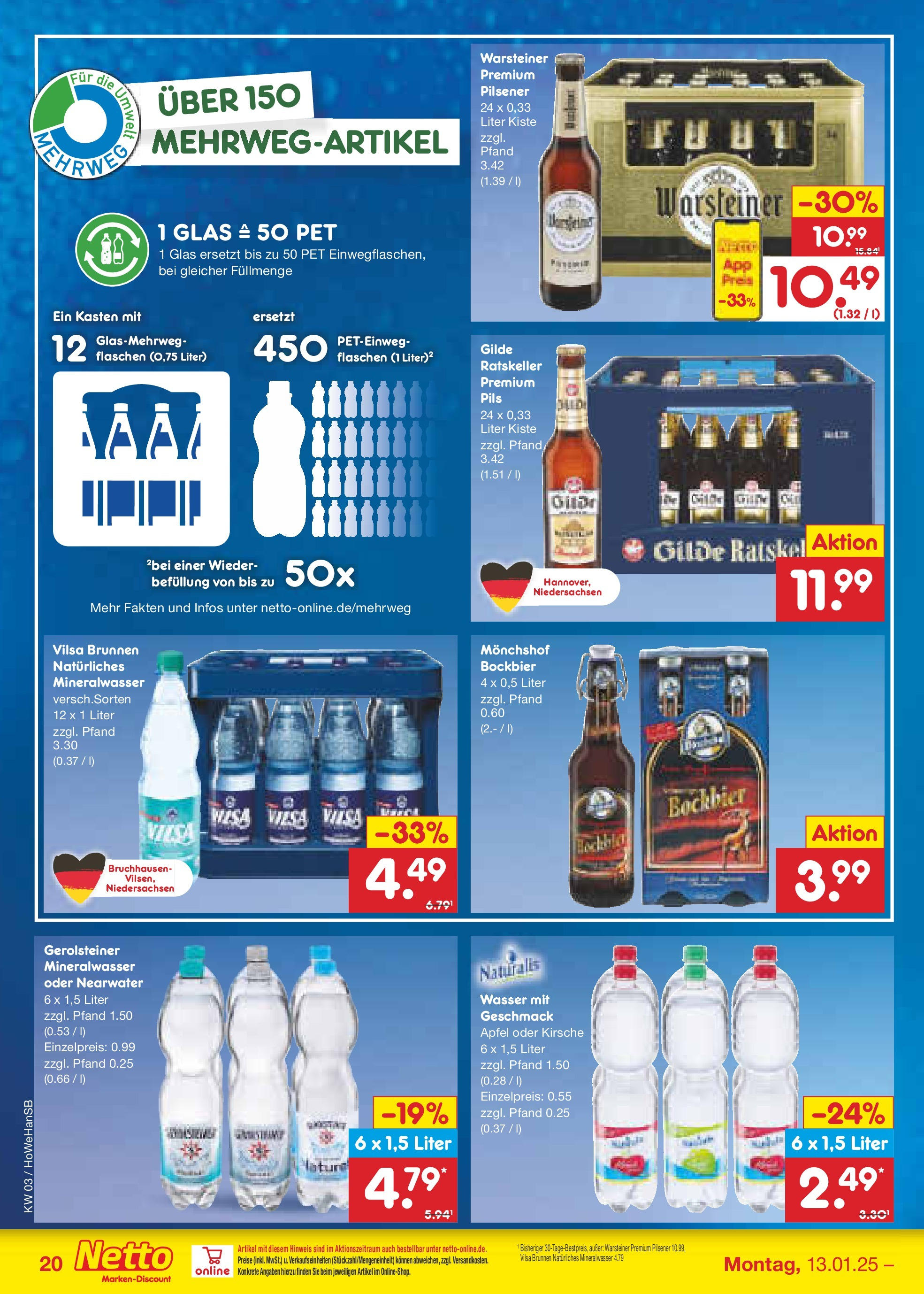 Netto Marken-Discount - Netto: Wochenangebote (ab 12.01.2025) » Angebote | Seite: 30 | Produkte: Monchshof, Pils, Mineralwasser, Gerolsteiner