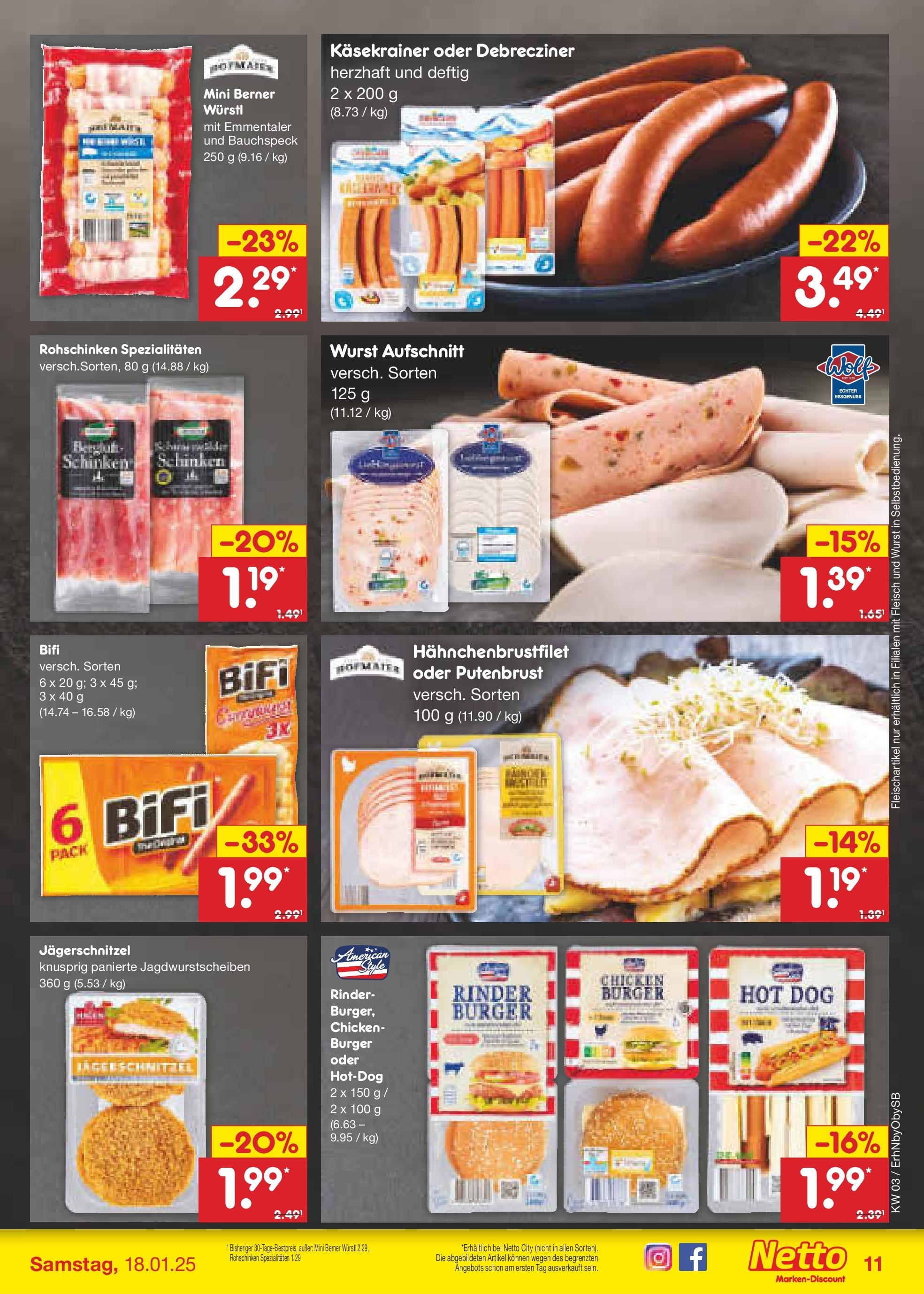 Netto Marken-Discount - Netto: Wochenangebote (ab 12.01.2025) » Angebote | Seite: 17 | Produkte: Bifi, Käsekrainer, Wurst, Fleisch