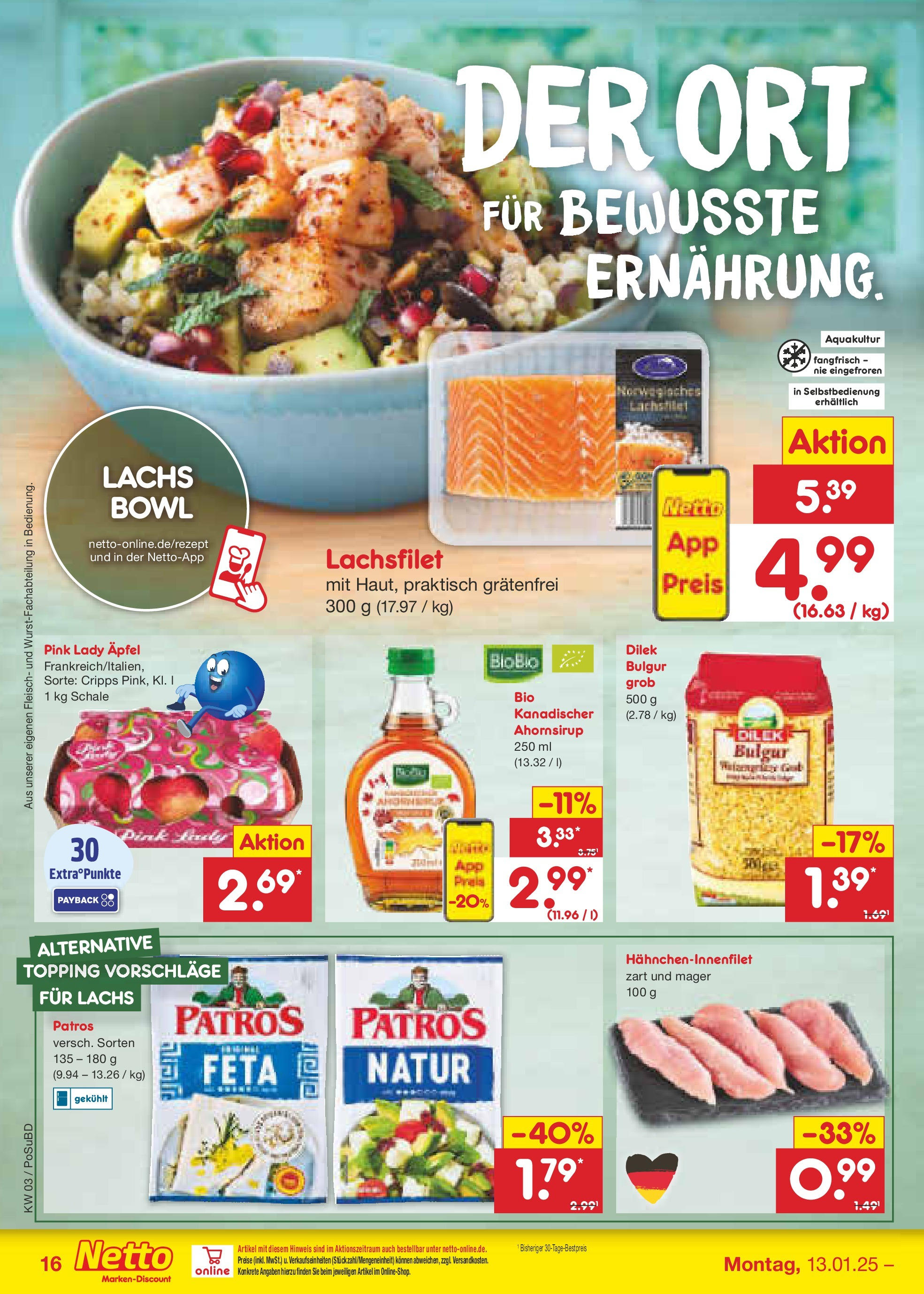 Netto Marken-Discount - Netto: Wochenangebote (ab 12.01.2025) » Angebote | Seite: 24 | Produkte: Feta, Äpfel, Patros, Lachs