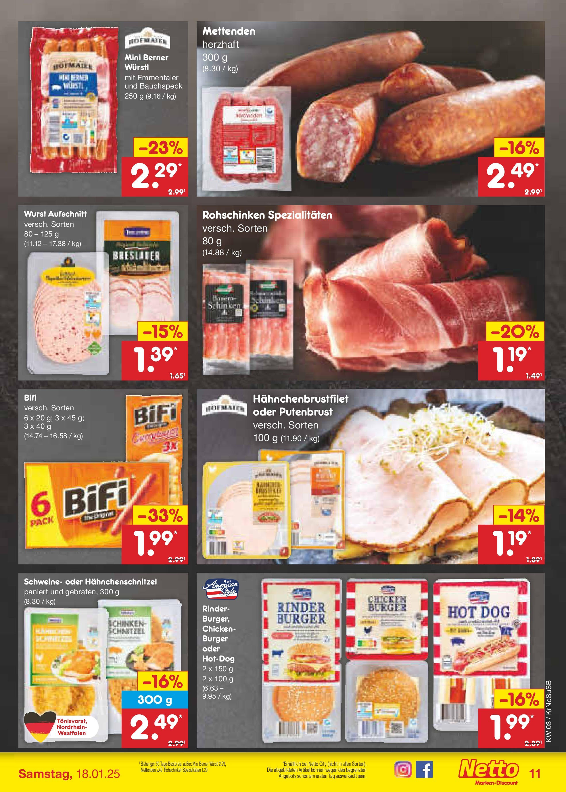 Netto Marken-Discount - Netto: Wochenangebote (ab 12.01.2025) » Angebote | Seite: 17 | Produkte: Bifi, Würstl, Burger, Wurst