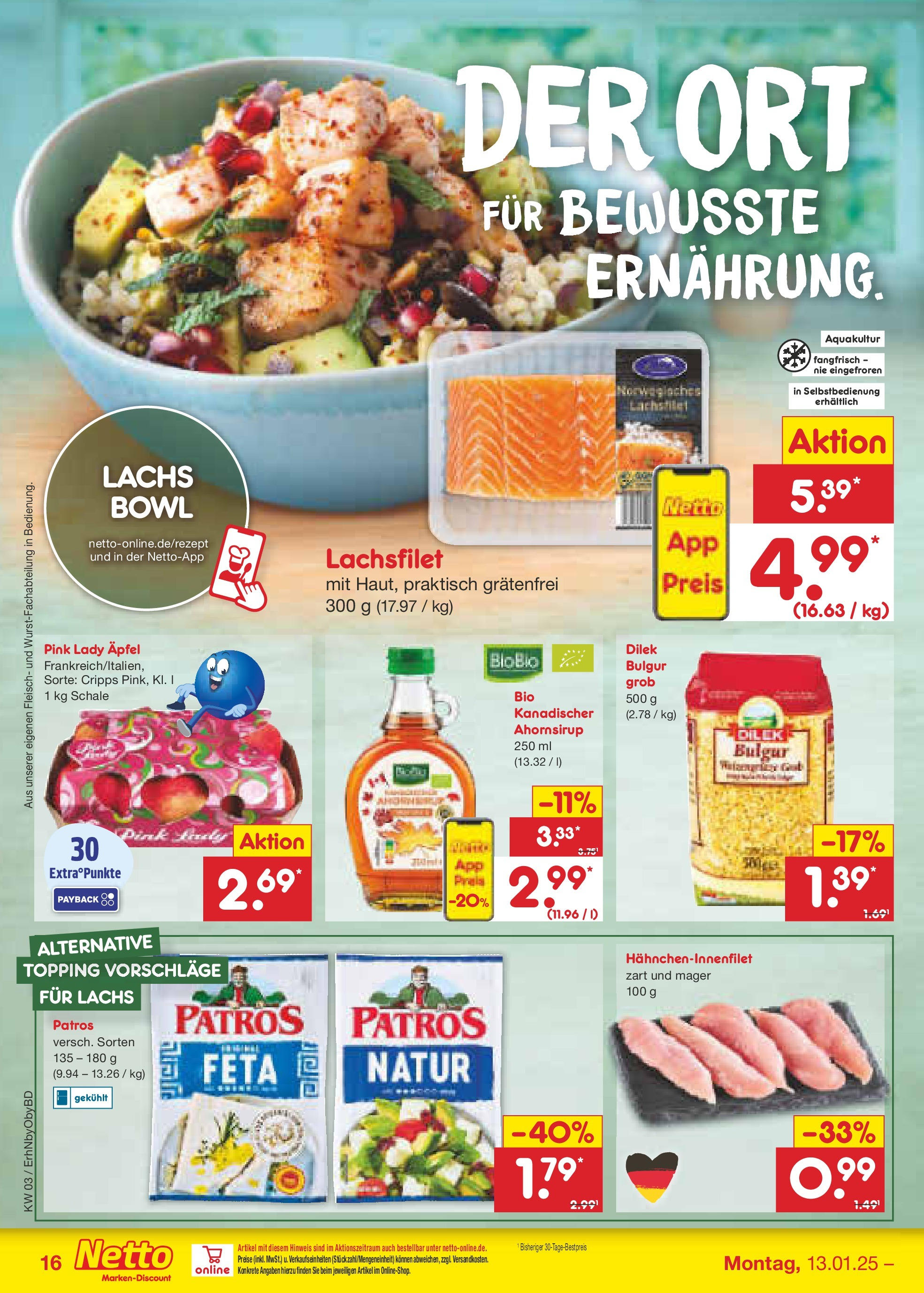 Netto Marken-Discount - Netto: Wochenangebote (ab 12.01.2025) » Angebote | Seite: 24 | Produkte: Äpfel, Patros, Lachs, Fleisch