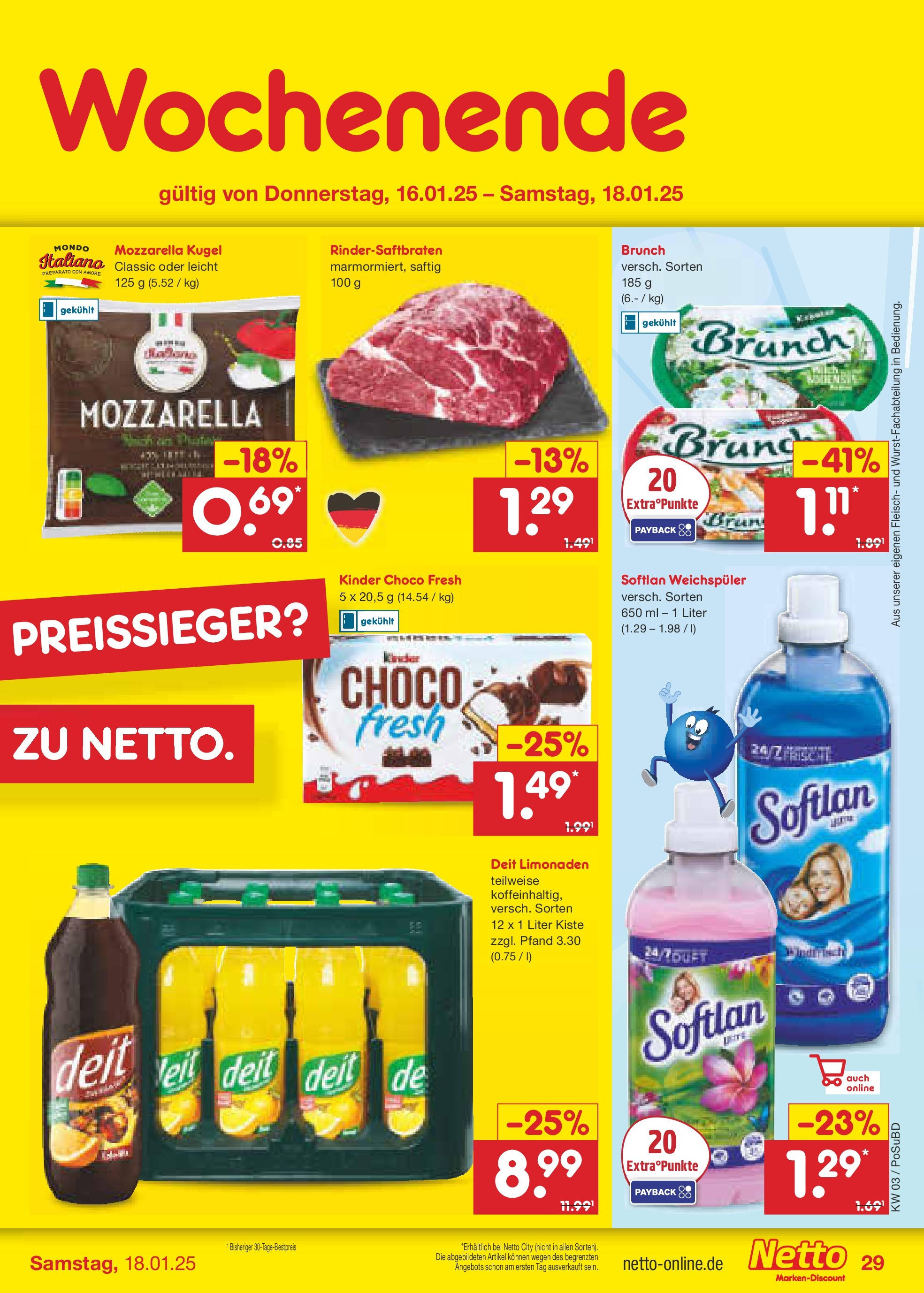 Netto Marken-Discount - Netto: Wochenangebote (ab 12.01.2025) » Angebote | Seite: 43 | Produkte: Mozzarella, Weichspüler, Fleisch