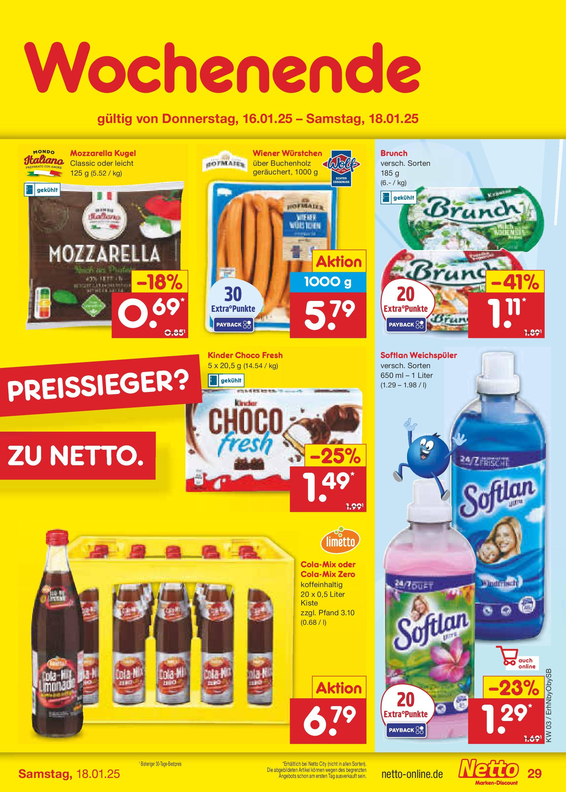 Netto Marken-Discount - Netto: Wochenangebote (ab 12.01.2025) » Angebote | Seite: 43 | Produkte: Wiener wurstchen, Cola, Mozzarella, Weichspüler