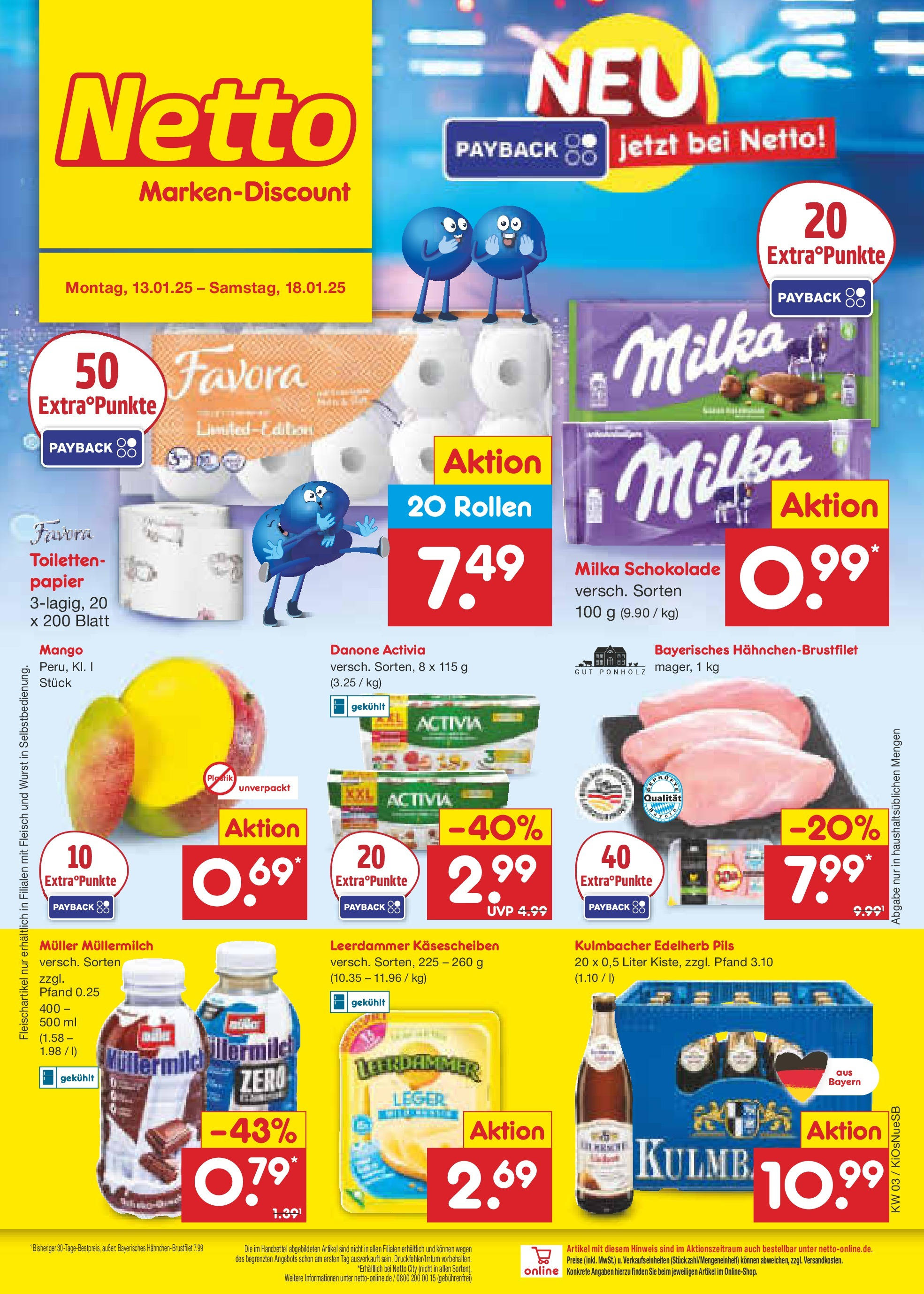 Netto Marken-Discount - Netto: Getränkeangebote (ab 12.01.2025) » Angebote | Seite: 1 | Produkte: Danone activia, Leerdammer, Wurst, Fleisch