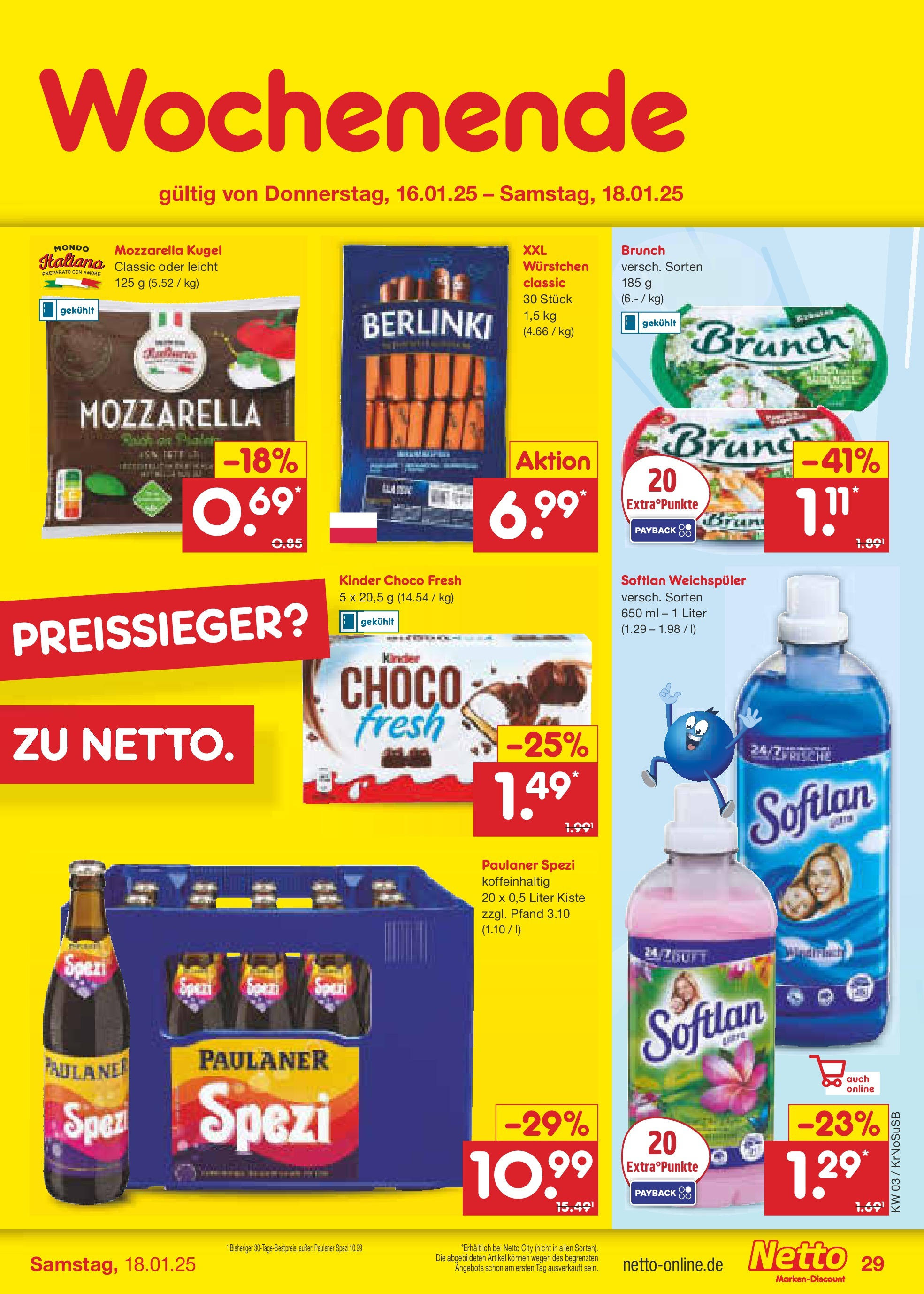 Netto Marken-Discount - Netto: Wochenangebote (ab 12.01.2025) » Angebote | Seite: 43 | Produkte: Paulaner spezi, Mozzarella, Weichspüler, Paulaner