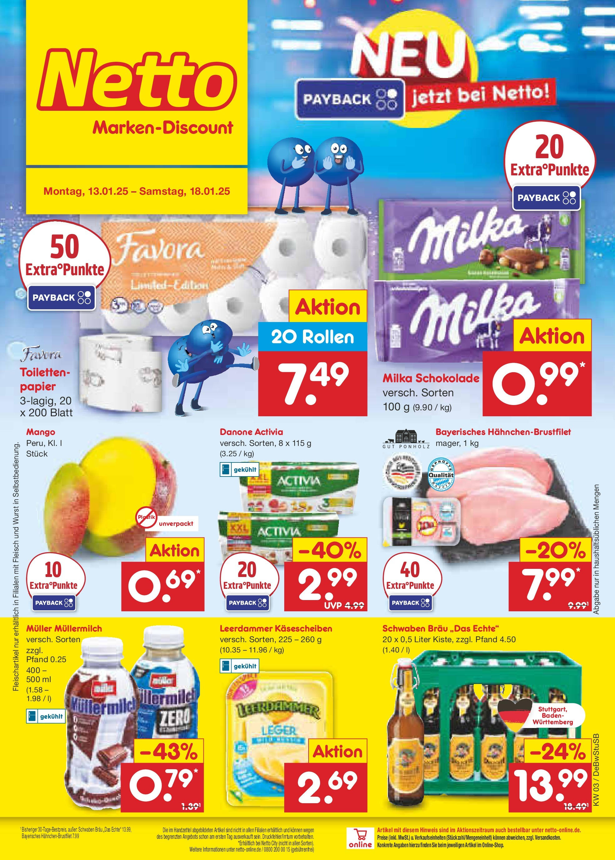 Netto Marken-Discount - Netto: Wochenangebote (ab 12.01.2025) » Angebote | Seite: 1 | Produkte: Activia, Leerdammer, Mango, Wurst