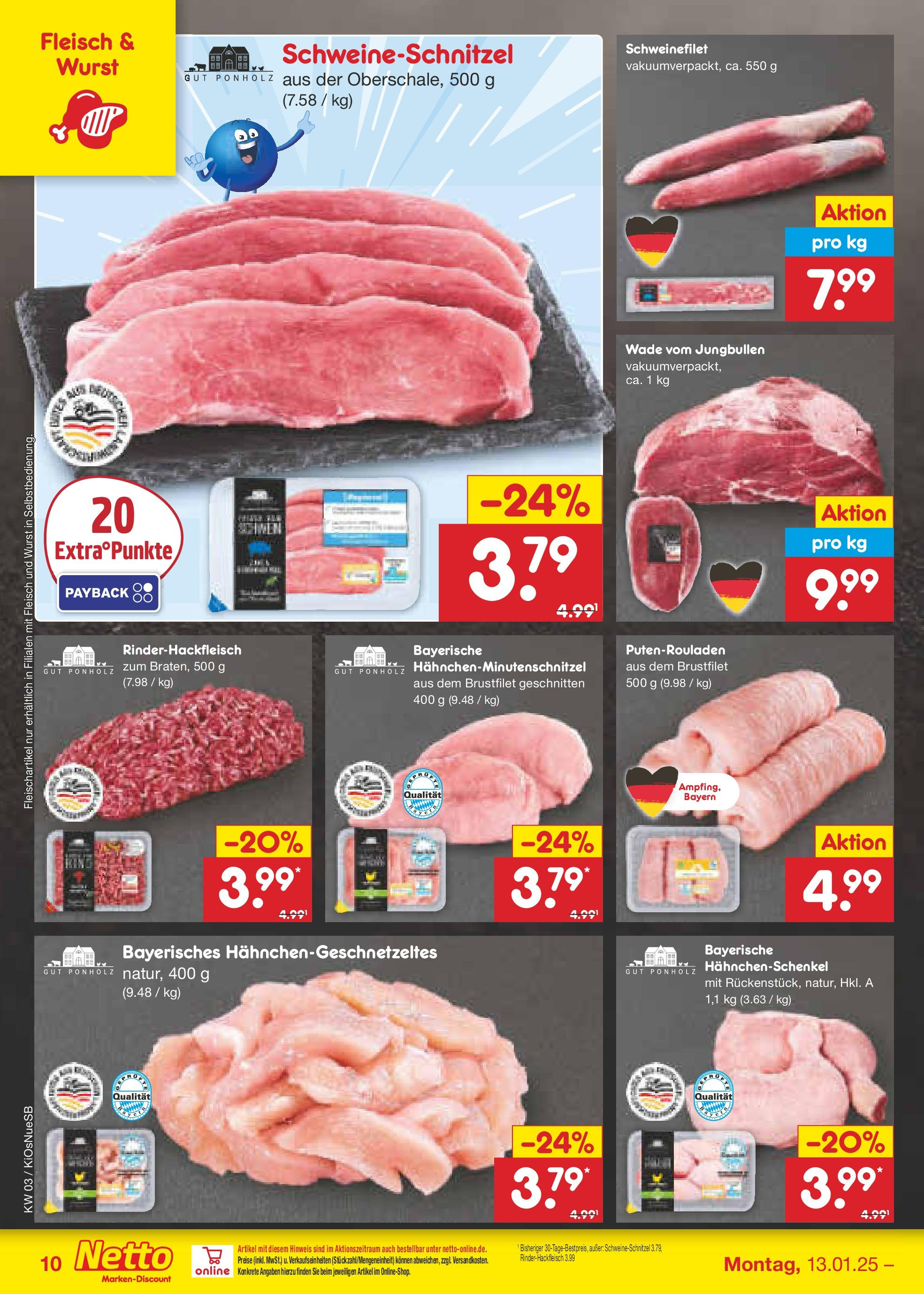 Netto Marken-Discount - Netto: Getränkeangebote (ab 12.01.2025) » Angebote | Seite: 16 | Produkte: Hahnchenschenkel, Schweinefilet, Wurst, Fleisch