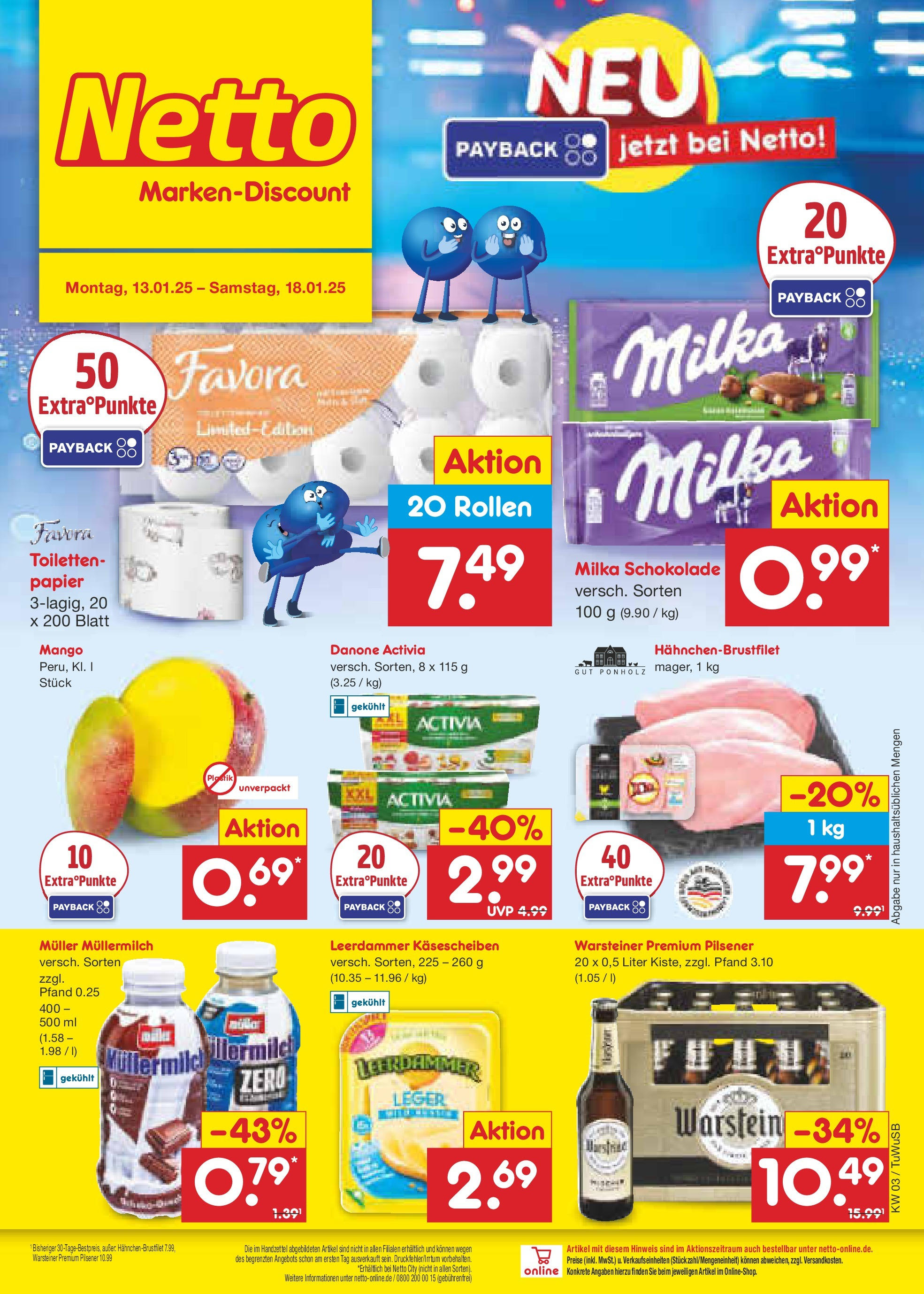 Netto Marken-Discount - Netto: Wochenangebote (ab 12.01.2025) » Angebote | Seite: 1 | Produkte: Danone activia, Schokolade, Warsteiner, Mango