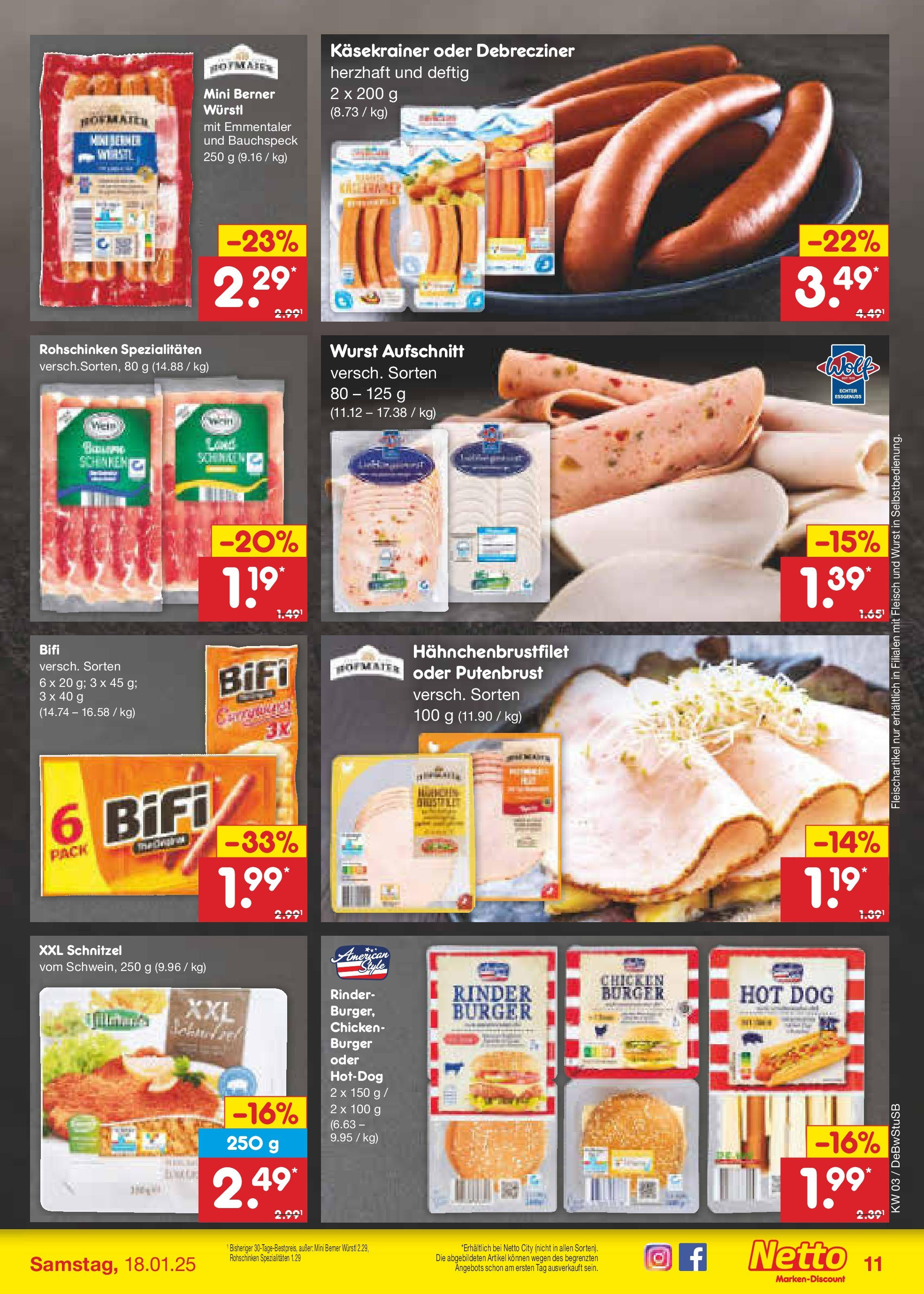 Netto Marken-Discount - Netto: Wochenangebote (ab 12.01.2025) » Angebote | Seite: 17 | Produkte: Burger, Schnitzel, Wurst, Fleisch