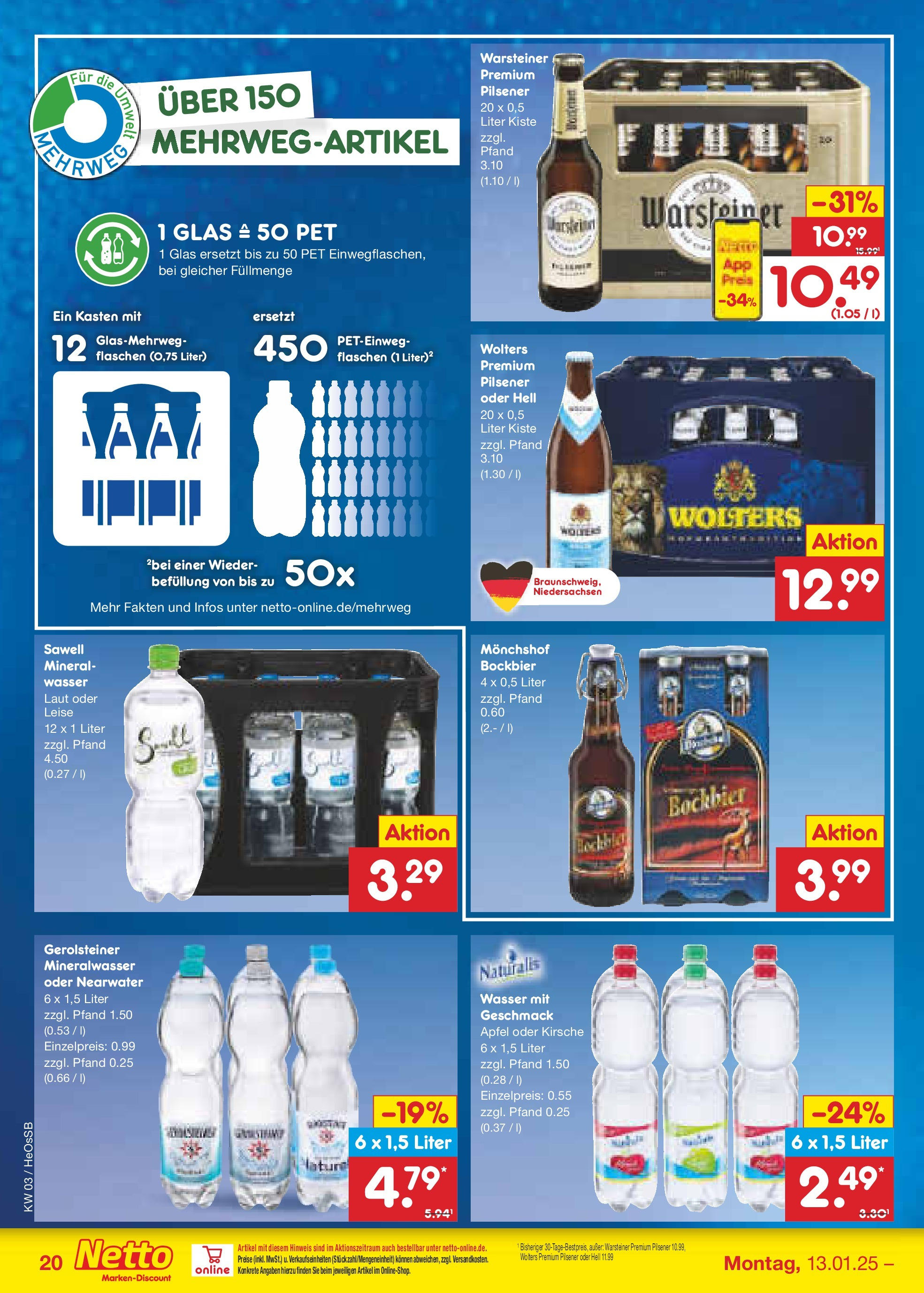 Netto Marken-Discount - Netto: Wochenangebote (ab 12.01.2025) » Angebote | Seite: 30 | Produkte: Monchshof, Äpfel, Wasser, Gerolsteiner