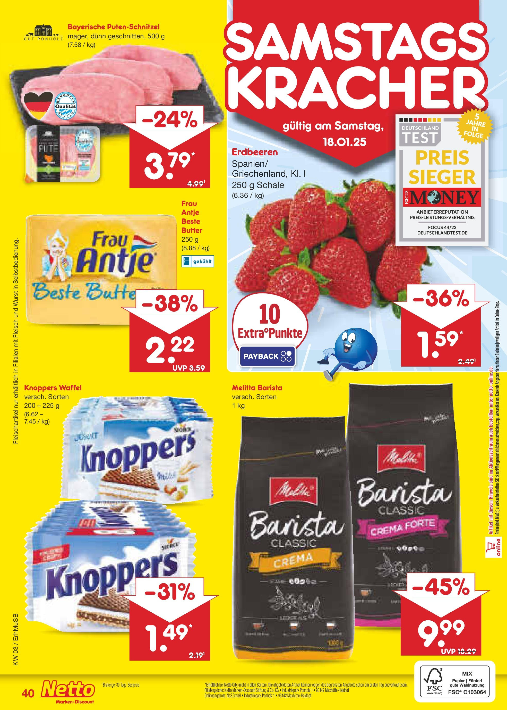 Netto Marken-Discount - Netto: Getränkeangebote (ab 12.01.2025) » Angebote | Seite: 56 | Produkte: Melitta, Putenschnitzel, Wurst, Erdbeeren