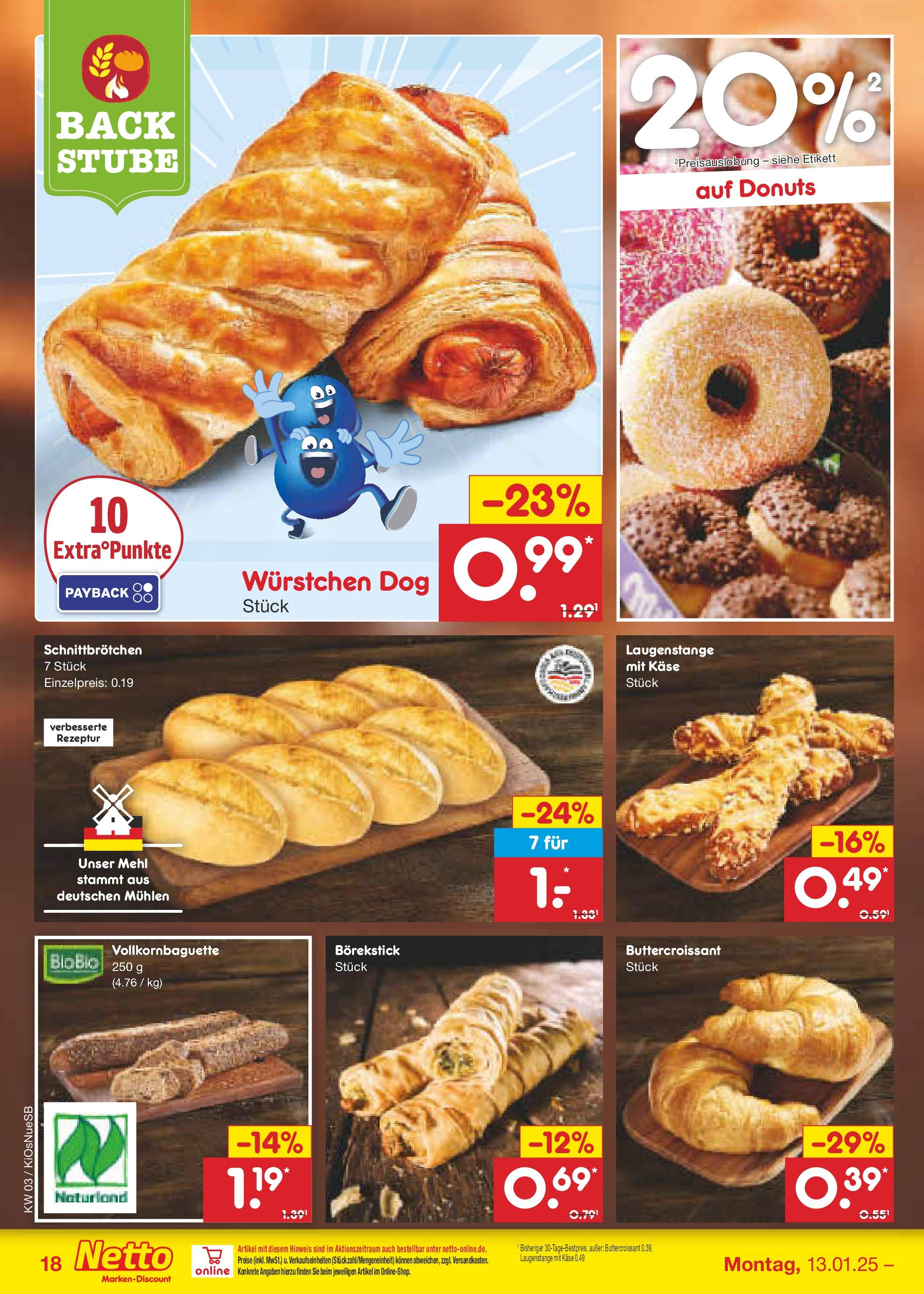 Netto Marken-Discount - Netto: Getränkeangebote (ab 12.01.2025) » Angebote | Seite: 28 | Produkte: Mehl, Käse, Donuts