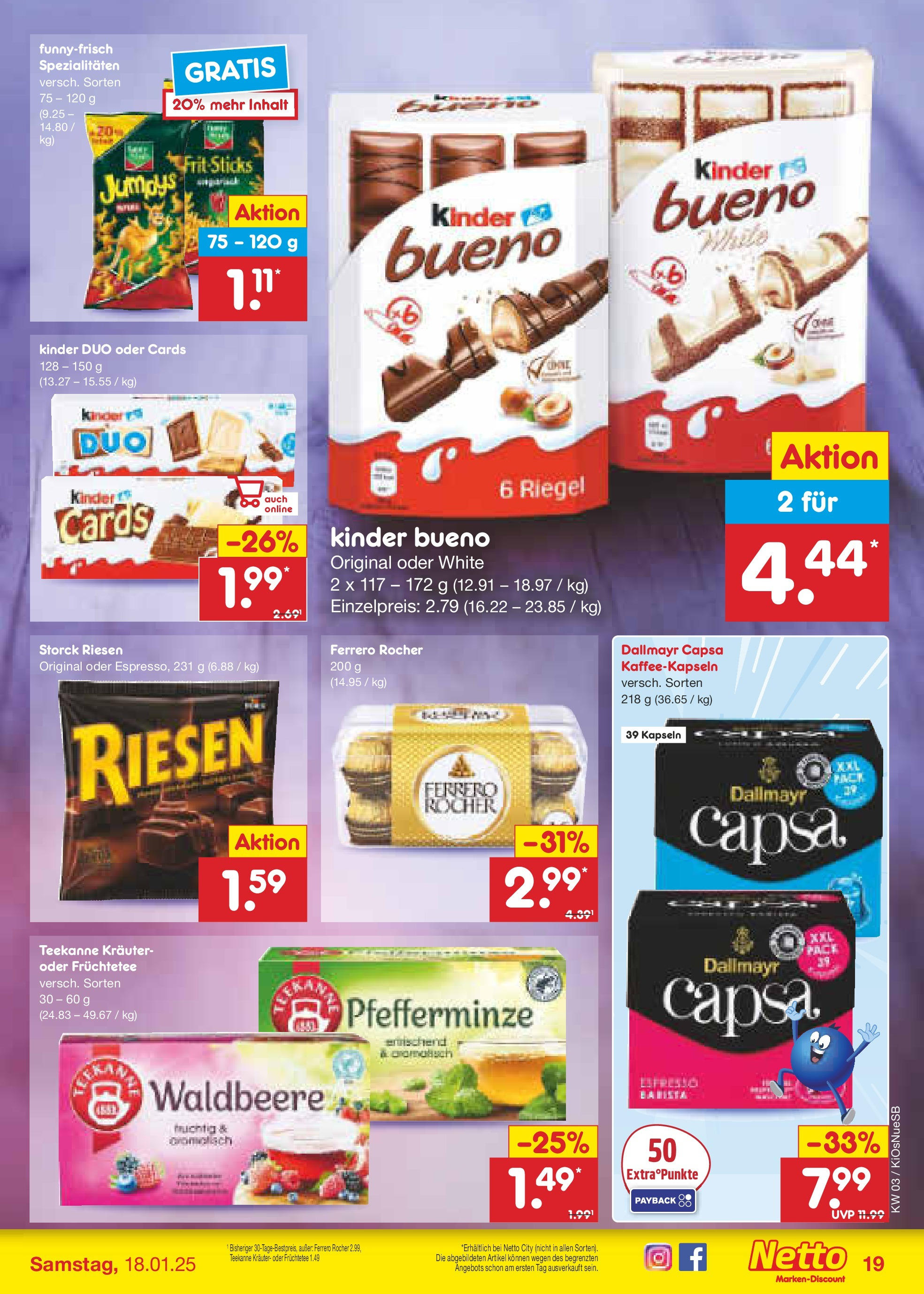 Netto Marken-Discount - Netto: Getränkeangebote (ab 12.01.2025) » Angebote | Seite: 29 | Produkte: Ferrero rocher, Kinder bueno, Dallmayr, Dallmayr capsa