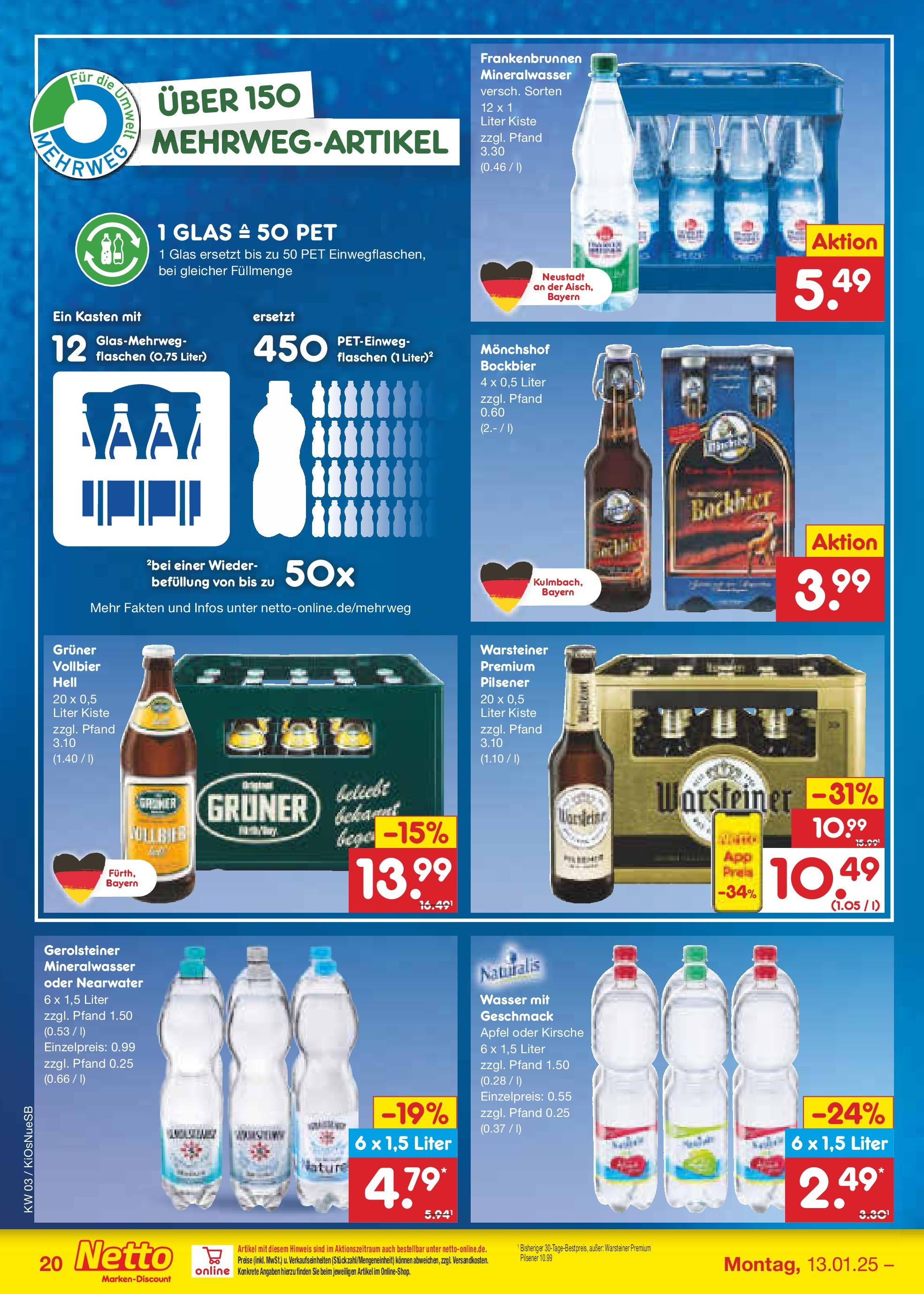 Netto Marken-Discount - Netto: Getränkeangebote (ab 12.01.2025) » Angebote | Seite: 30 | Produkte: Monchshof, Äpfel, Wasser, Gerolsteiner