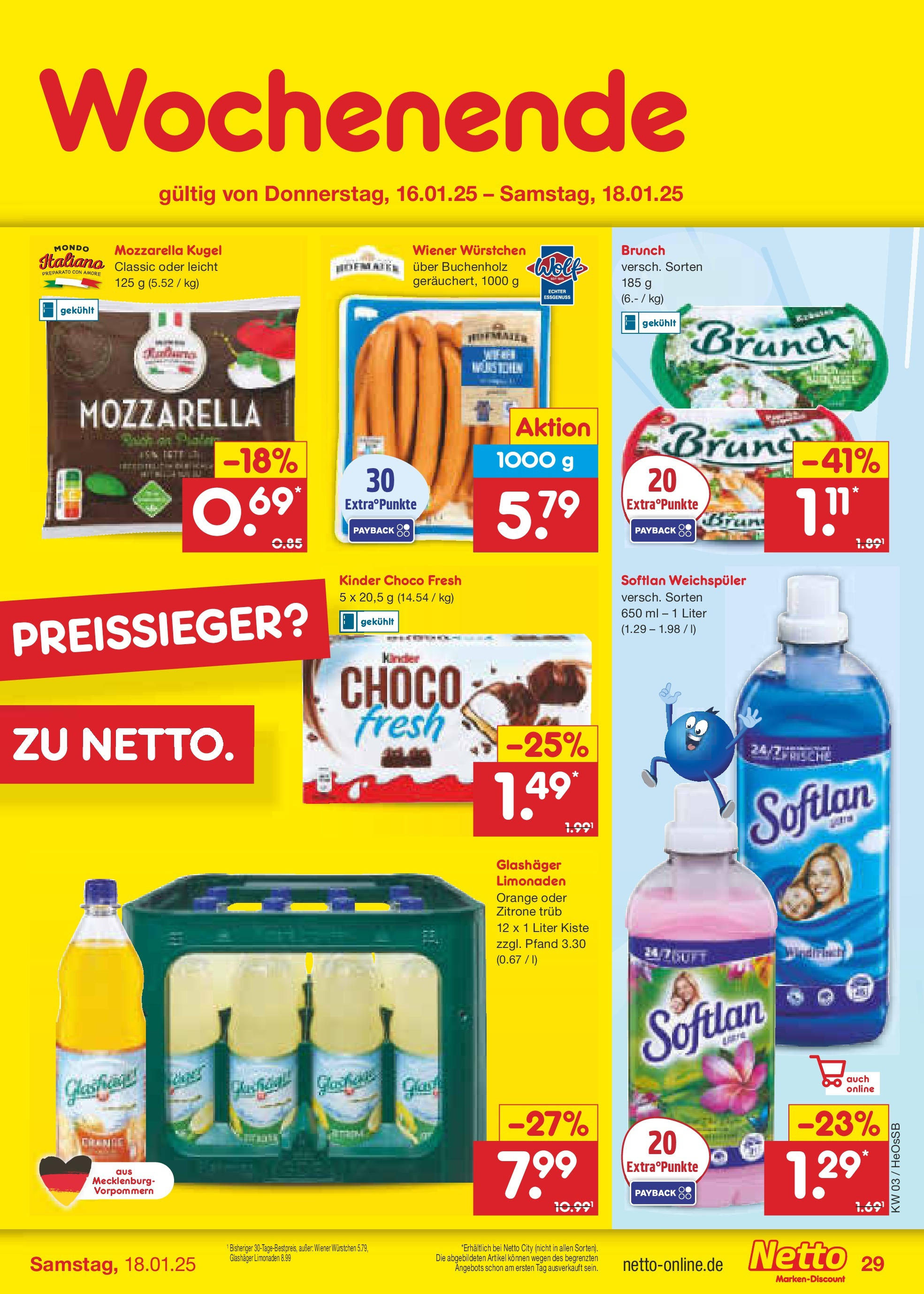 Netto Marken-Discount - Netto: Wochenangebote (ab 12.01.2025) » Angebote | Seite: 43 | Produkte: Wiener wurstchen, Mozzarella, Weichspüler, Zitrone