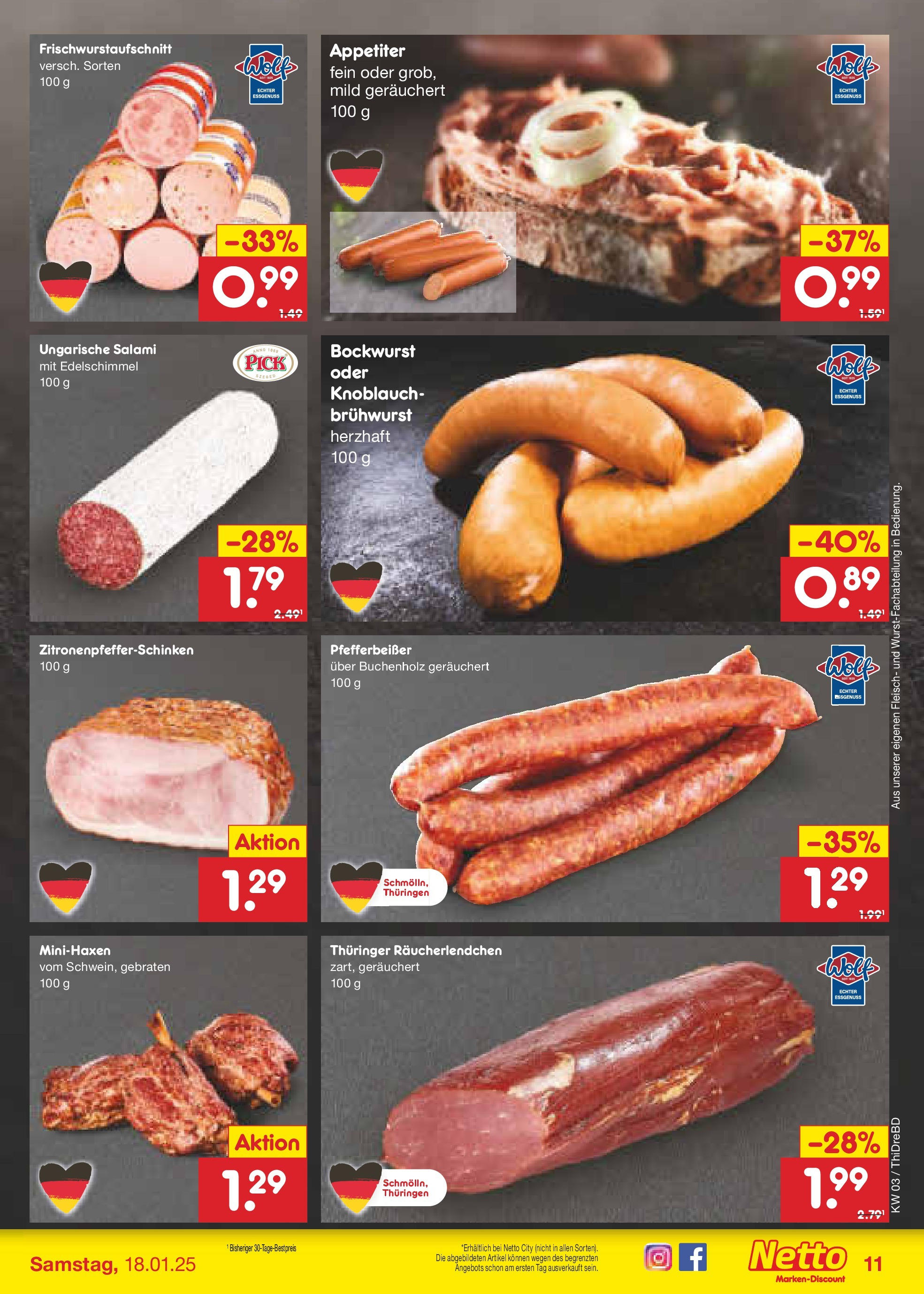 Netto Marken-Discount - Netto: Getränkeangebote (ab 12.01.2025) » Angebote | Seite: 17 | Produkte: Bockwurst, Knoblauch, Salami, Fleisch