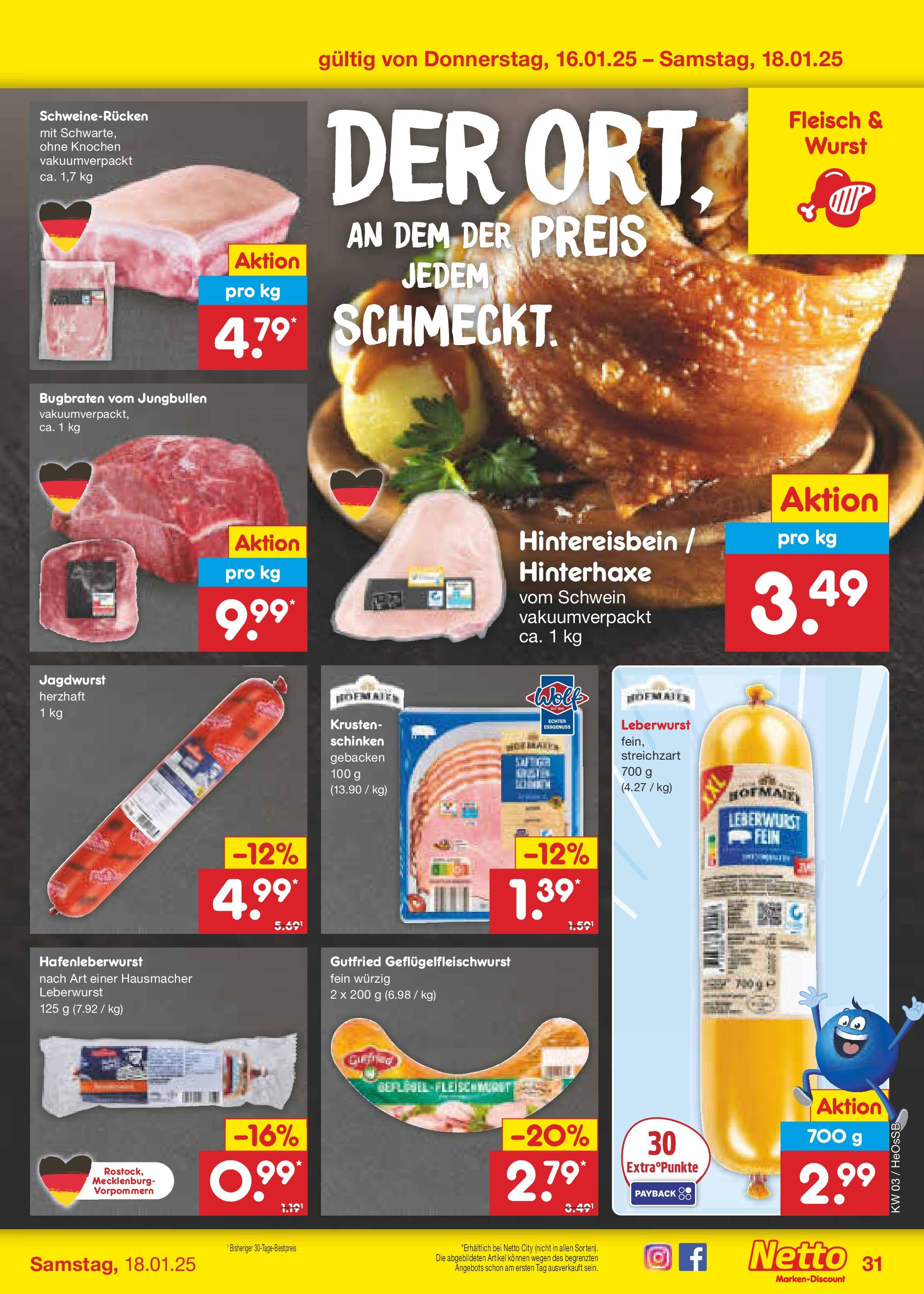 Netto Marken-Discount - Netto: Wochenangebote (ab 12.01.2025) » Angebote | Seite: 45 | Produkte: Wurst, Schweinerucken, Schinken, Fleisch