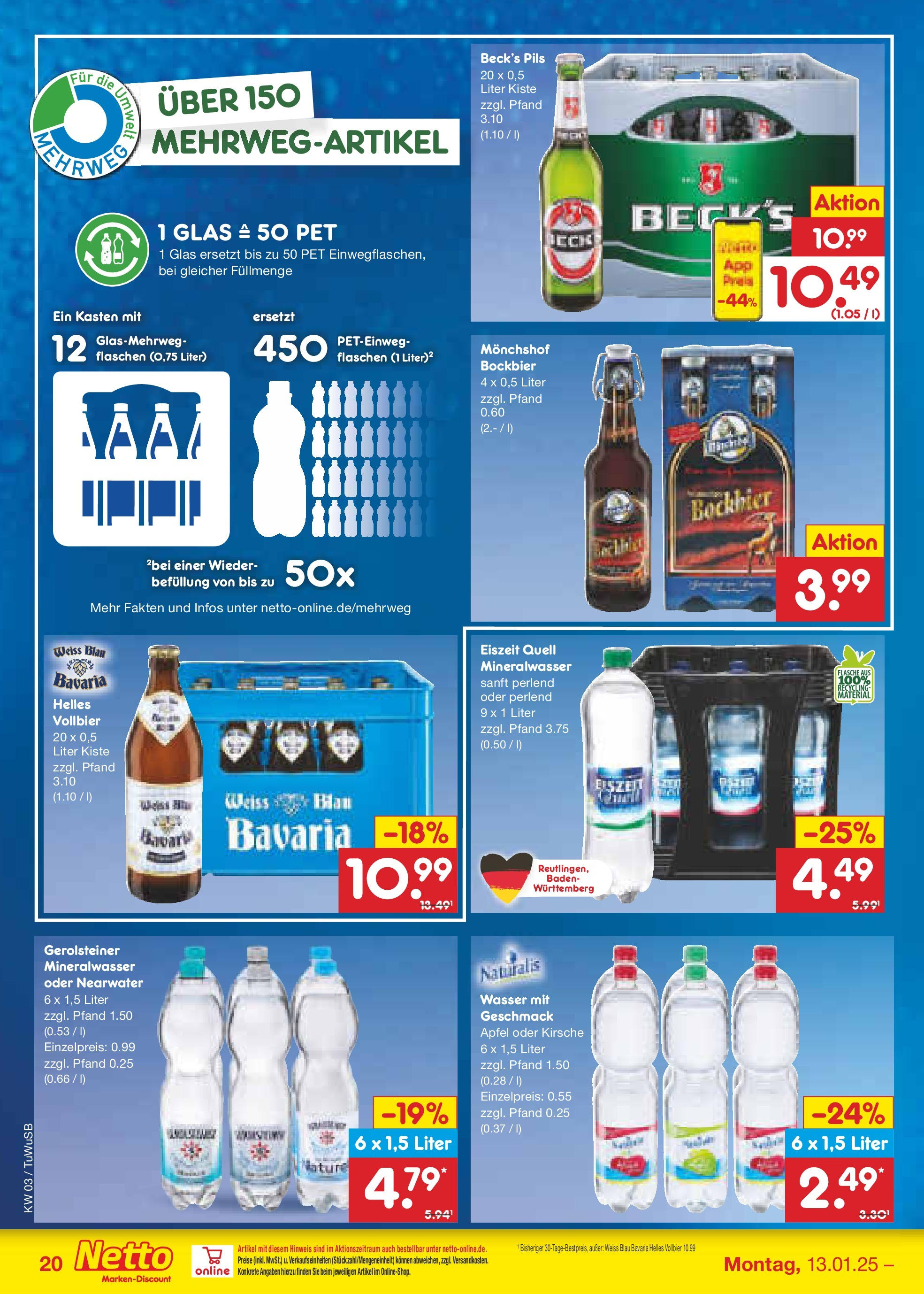 Netto Marken-Discount - Netto: Wochenangebote (ab 12.01.2025) » Angebote | Seite: 30 | Produkte: Pils, Äpfel, Mineralwasser, Gerolsteiner