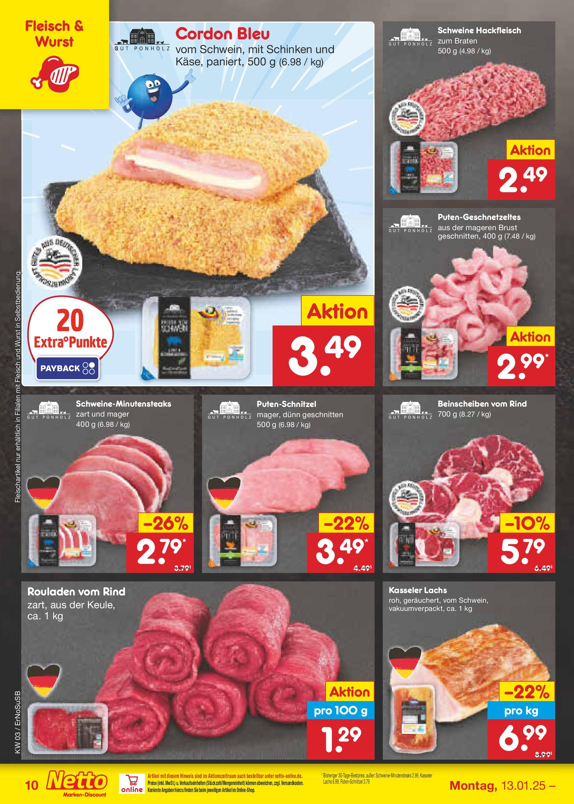 Netto Marken-Discount - Netto: Getränkeangebote (ab 12.01.2025) » Angebote | Seite: 16 | Produkte: Lachs, Putenschnitzel, Wurst, Hackfleisch