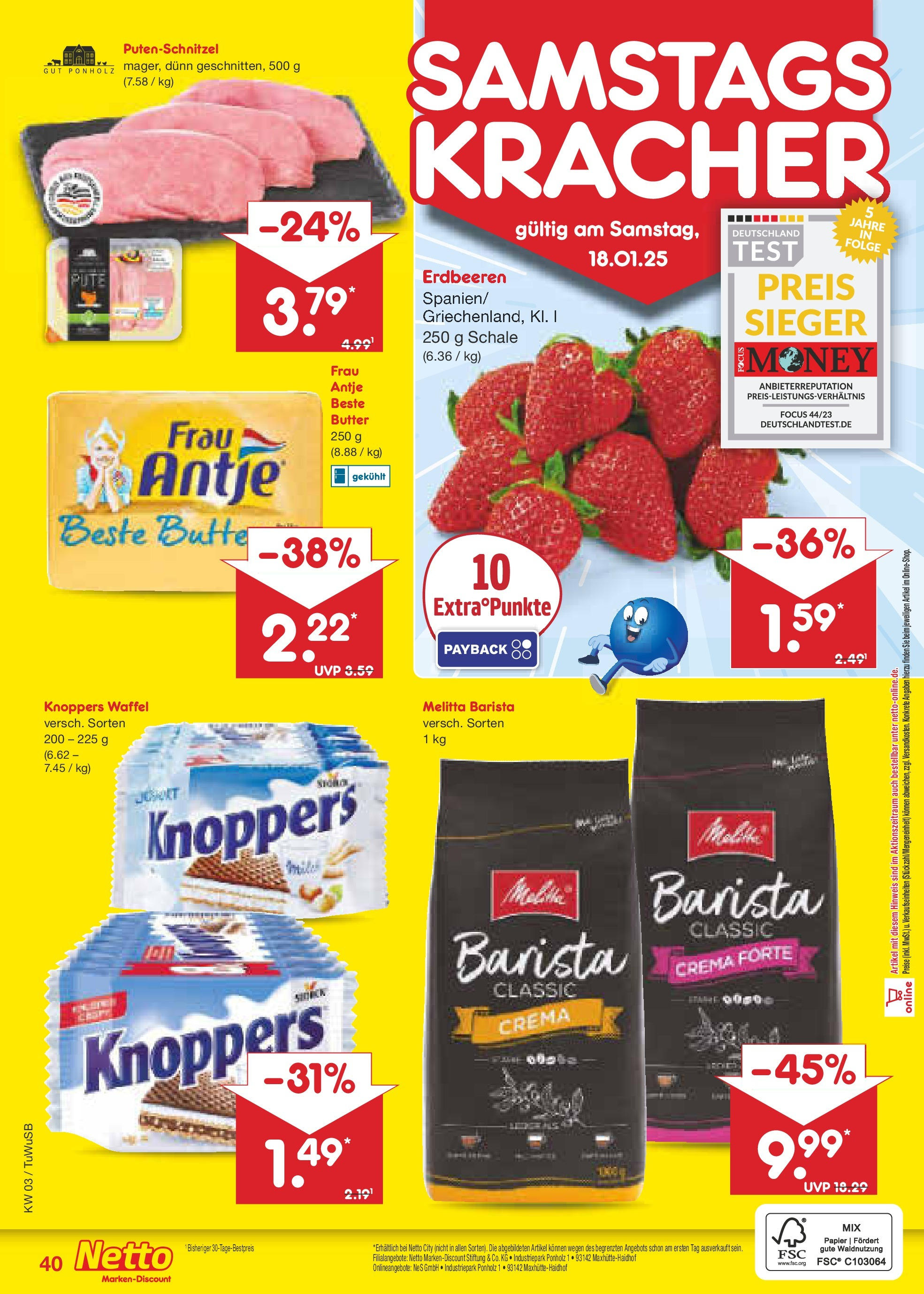 Netto Marken-Discount - Netto: Wochenangebote (ab 12.01.2025) » Angebote | Seite: 56 | Produkte: Melitta, Butter, Putenschnitzel, Erdbeeren