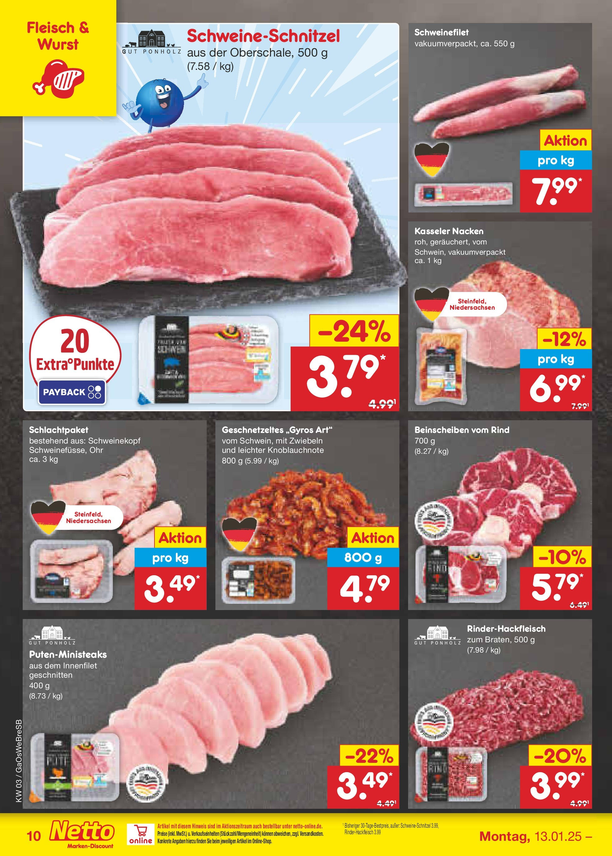 Netto Marken-Discount - Netto: Getränkeangebote (ab 12.01.2025) » Angebote | Seite: 16 | Produkte: Schweinefilet, Kasseler nacken, Zwiebeln, Fleisch