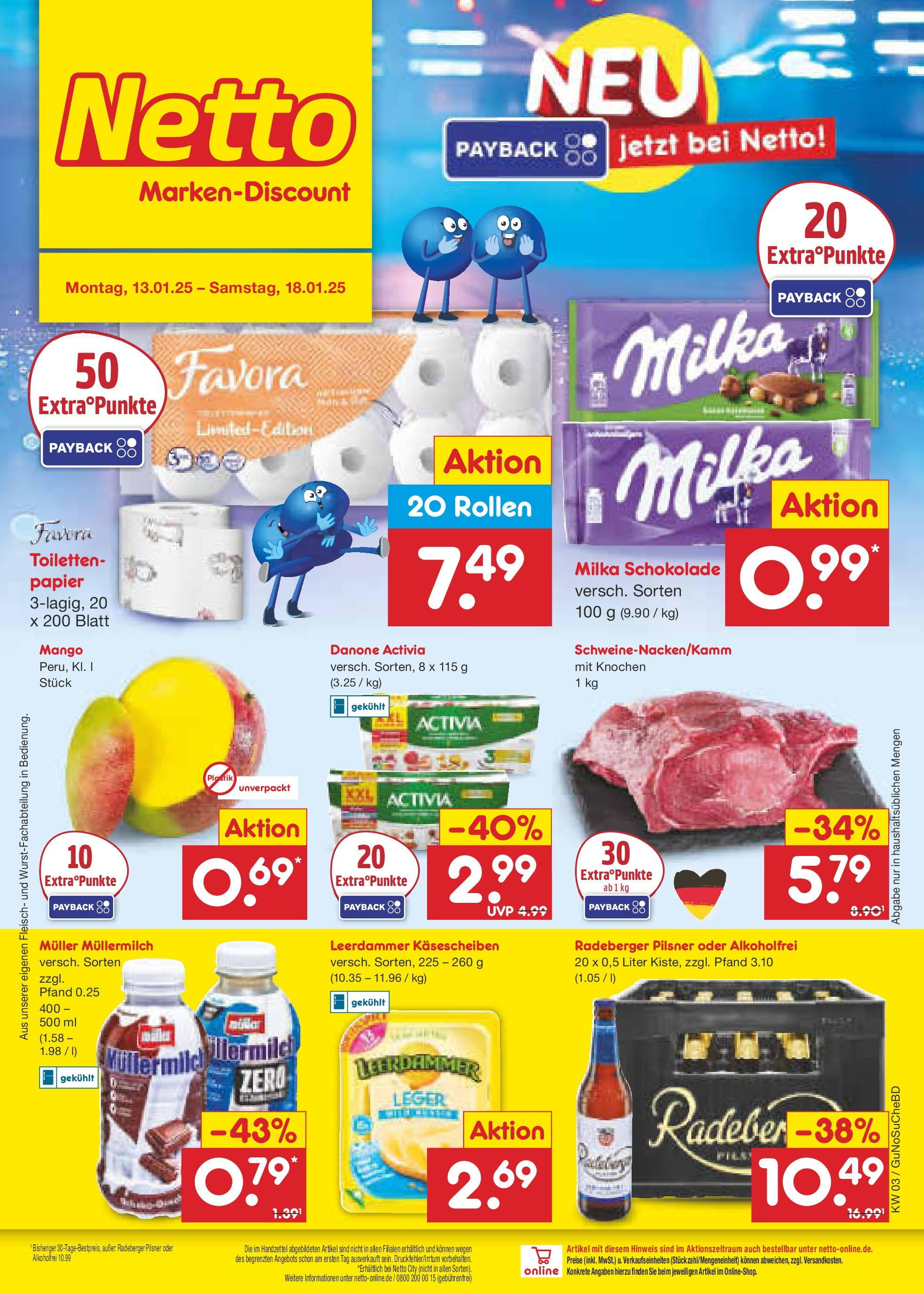 Netto Marken-Discount - Netto: Wochenangebote (ab 12.01.2025) » Angebote | Seite: 1 | Produkte: Danone activia, Milka, Mango, Fleisch