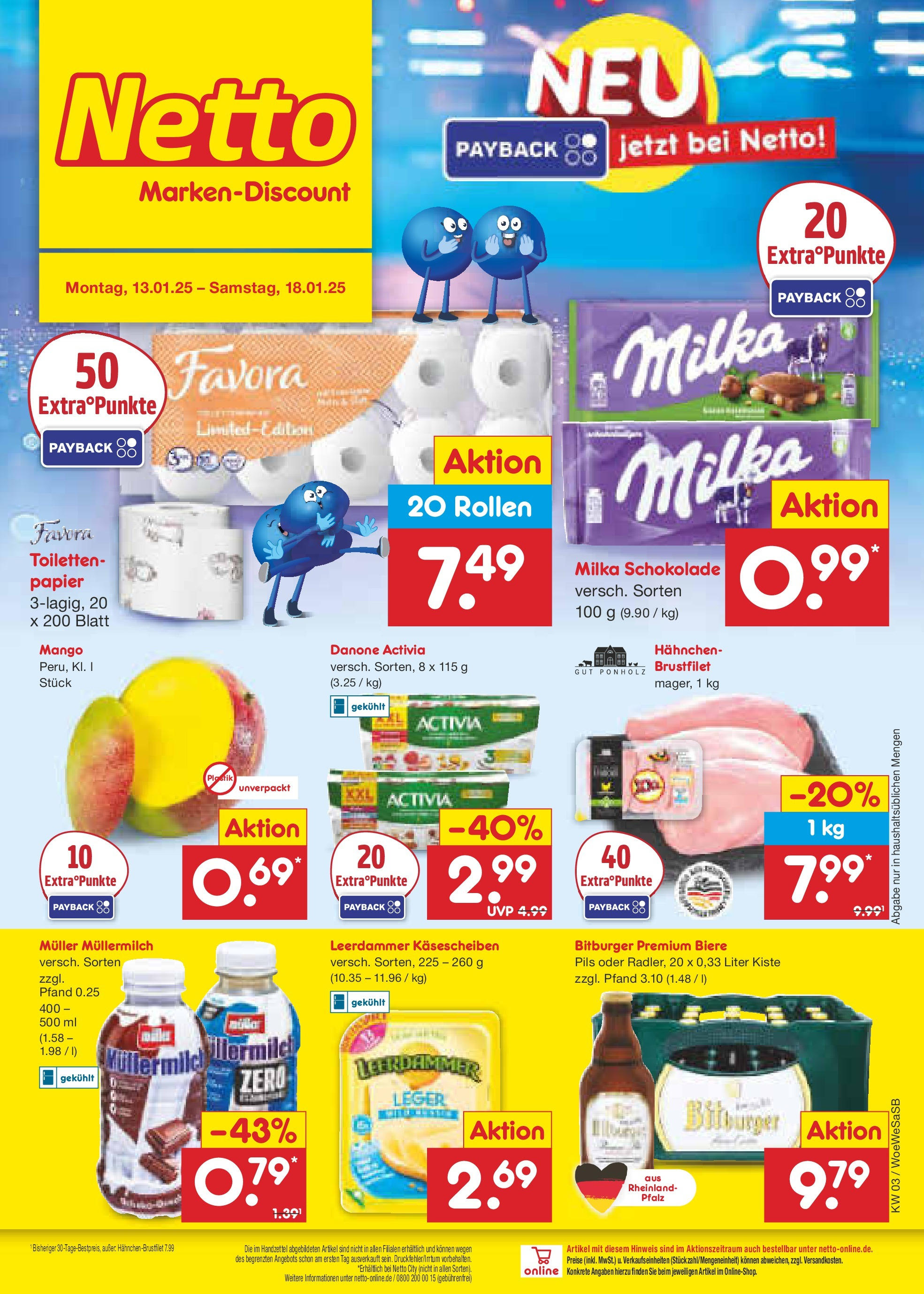 Netto Marken-Discount - Netto: Wochenangebote (ab 12.01.2025) » Angebote | Seite: 1 | Produkte: Activia, Hahnchen, Pils, Müllermilch