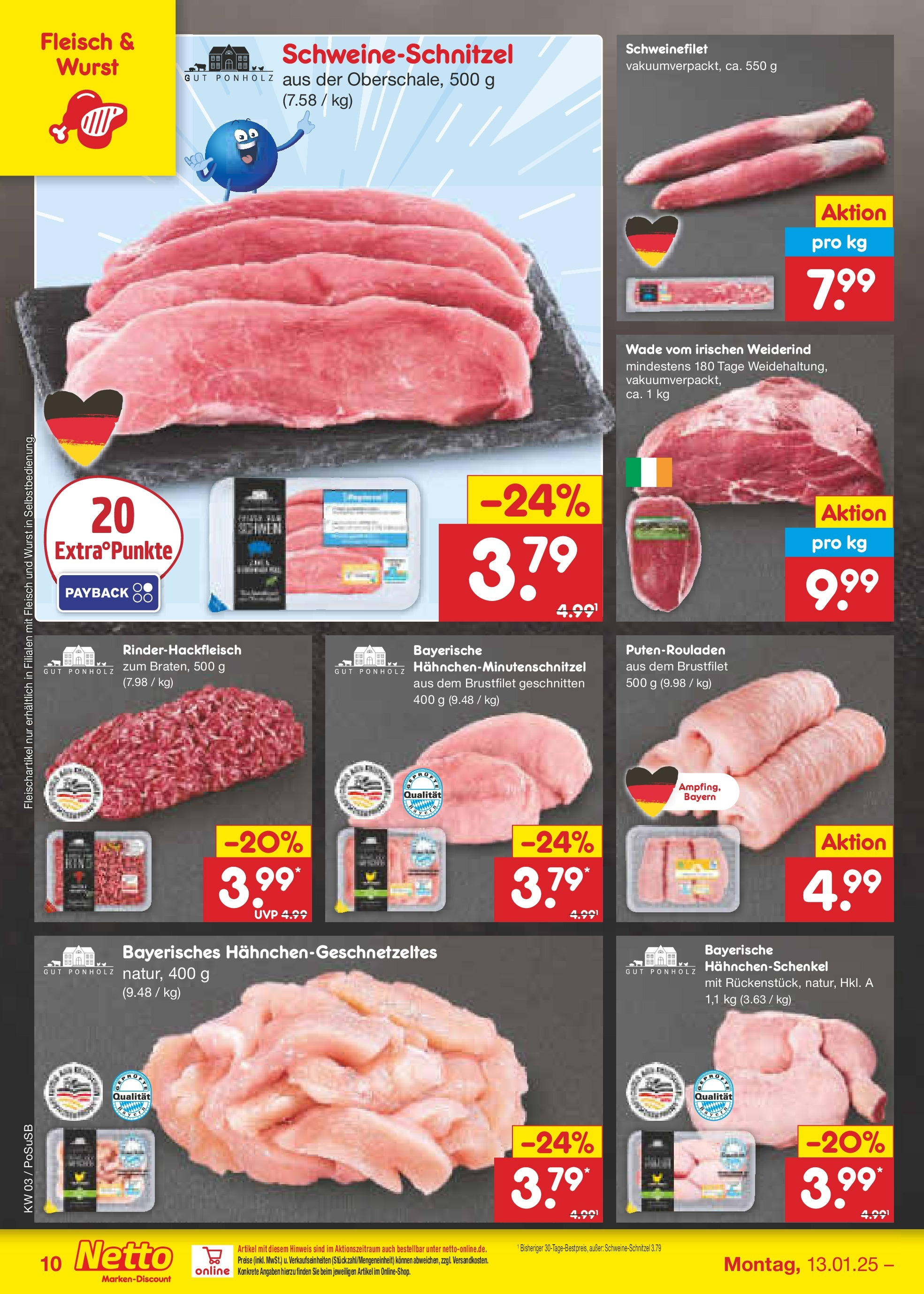 Netto Marken-Discount - Netto: Getränkeangebote (ab 12.01.2025) » Angebote | Seite: 16 | Produkte: Hahnchenschenkel, Schweinefilet, Wurst, Fleisch