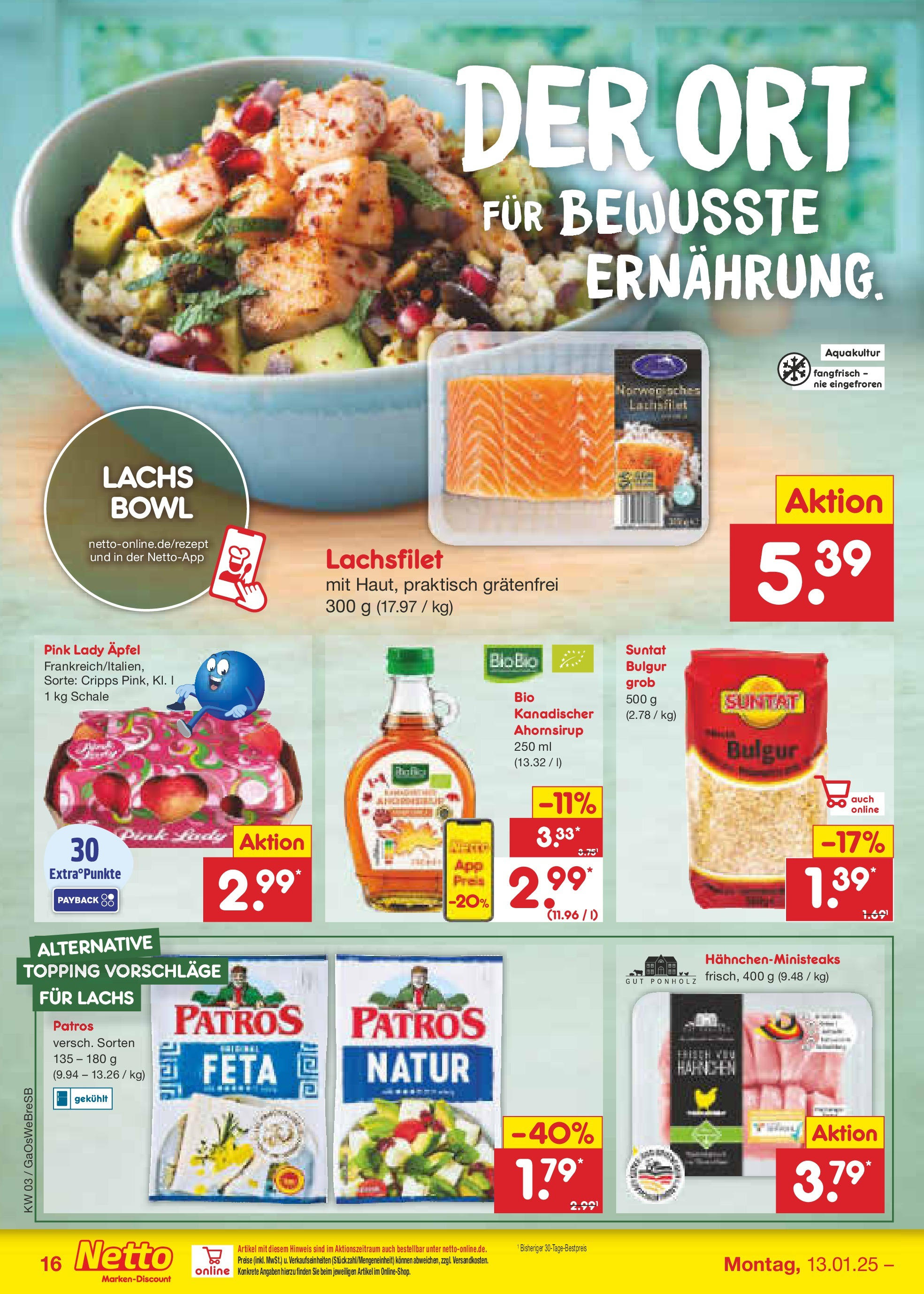 Netto Marken-Discount - Netto: Getränkeangebote (ab 12.01.2025) » Angebote | Seite: 24 | Produkte: Feta, Äpfel, Patros, Lachs