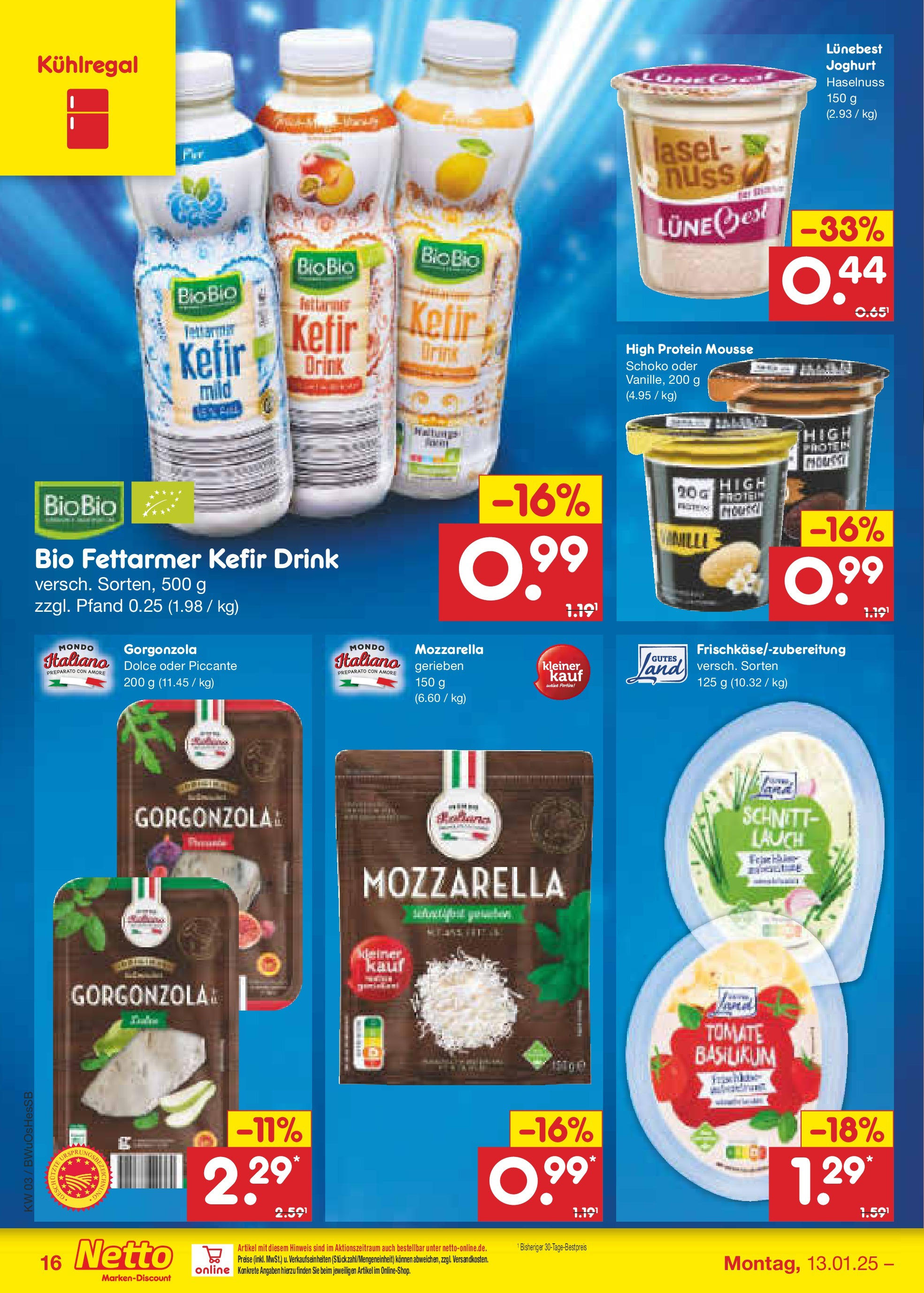 Netto Marken-Discount - Netto: Wochenangebote (ab 12.01.2025) » Angebote | Seite: 24 | Produkte: Kefir, Joghurt, Mozzarella