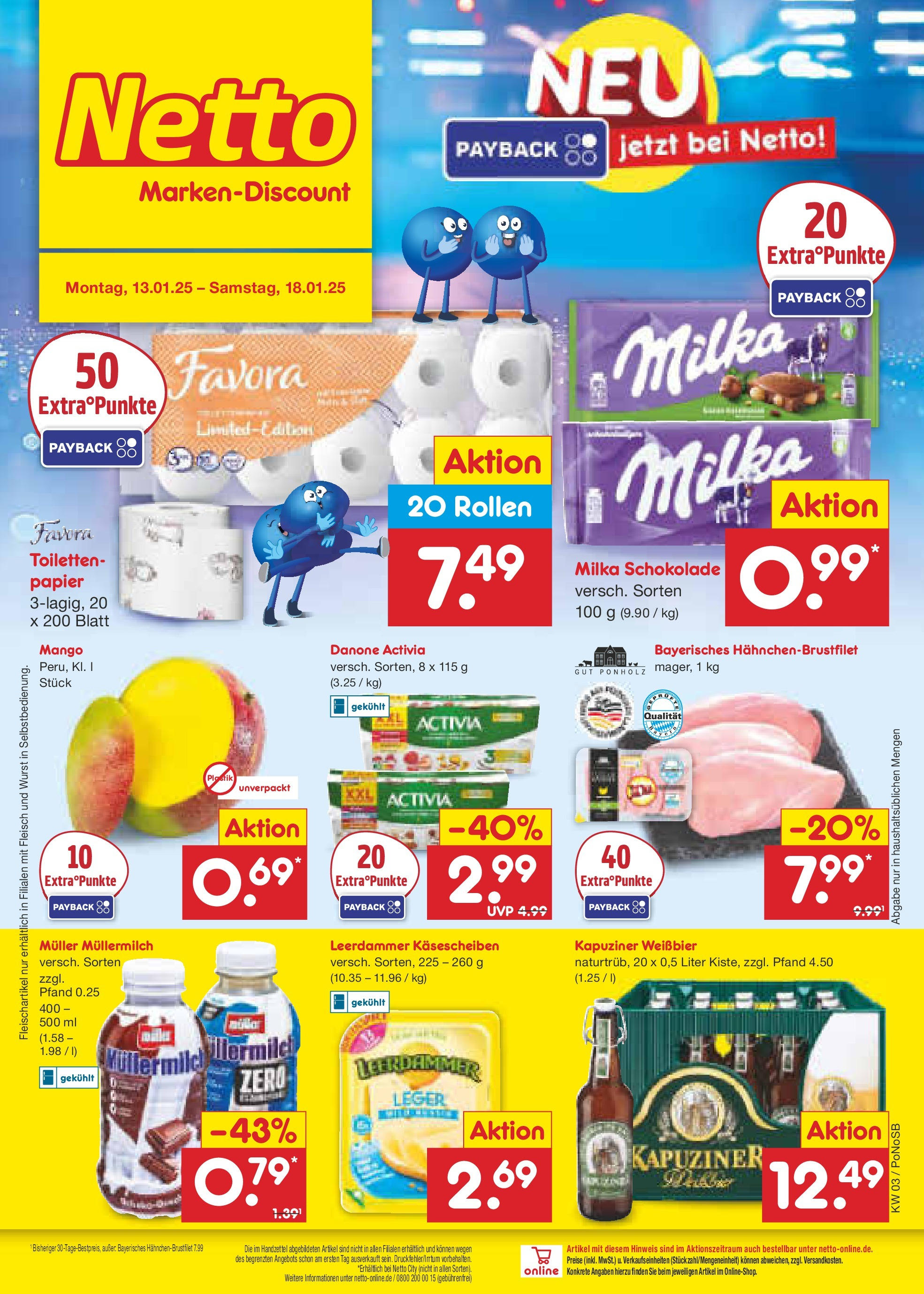 Netto Marken-Discount - Netto: Getränkeangebote (ab 12.01.2025) » Angebote | Seite: 1 | Produkte: Activia, Danone activia, Milka, Mango