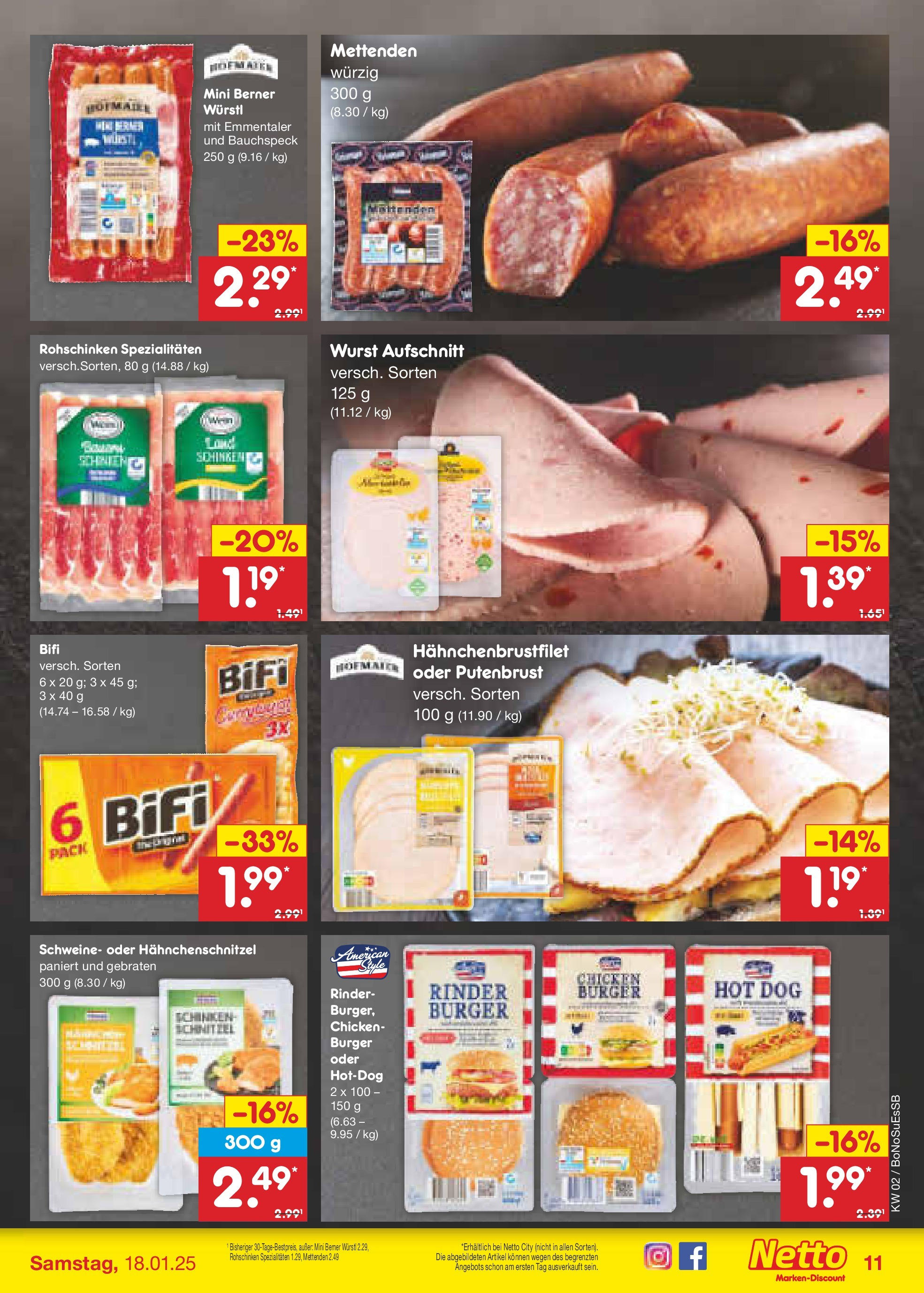 Netto Marken-Discount - Netto: Wochenangebote (ab 12.01.2025) » Angebote | Seite: 17 | Produkte: Bifi, Würstl, Burger, Schnitzel