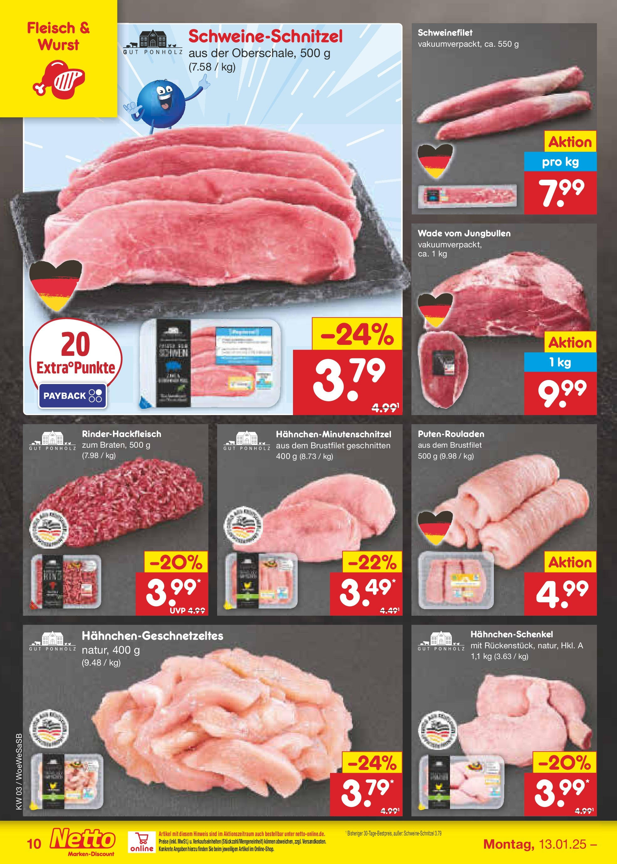 Netto Marken-Discount - Netto: Wochenangebote (ab 12.01.2025) » Angebote | Seite: 16 | Produkte: Hahnchenschenkel, Schweinefilet, Wurst, Fleisch